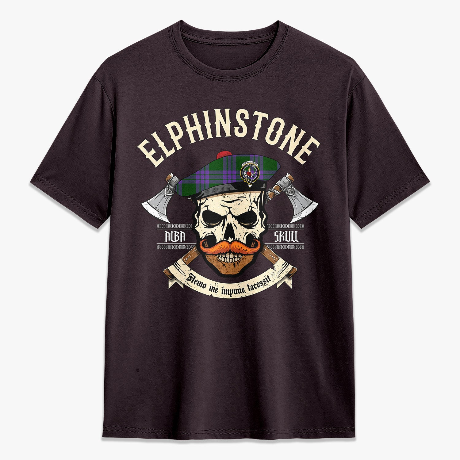 Elphinstone Tartan Crest 2D T-shirt - Alba Skull Style