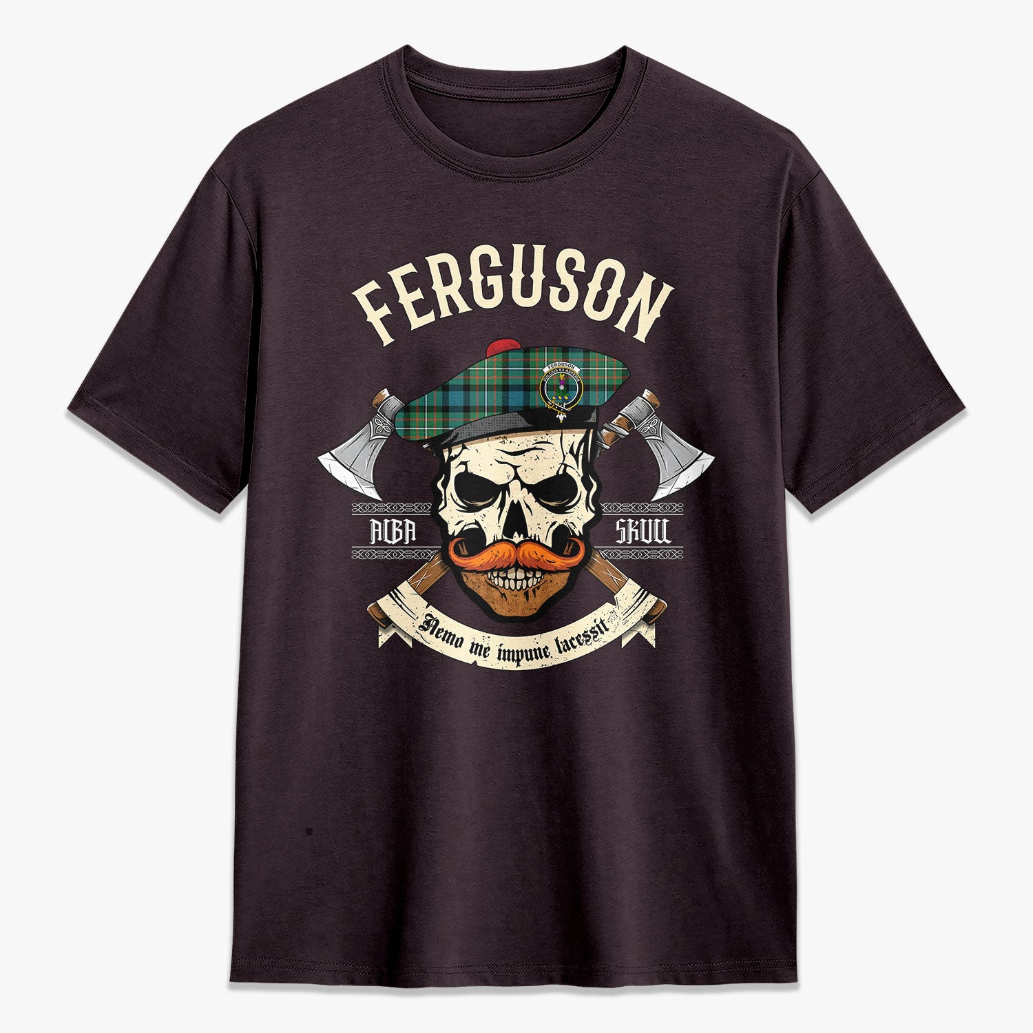 Ferguson Ancient Tartan Crest 2D T-shirt - Alba Skull Style