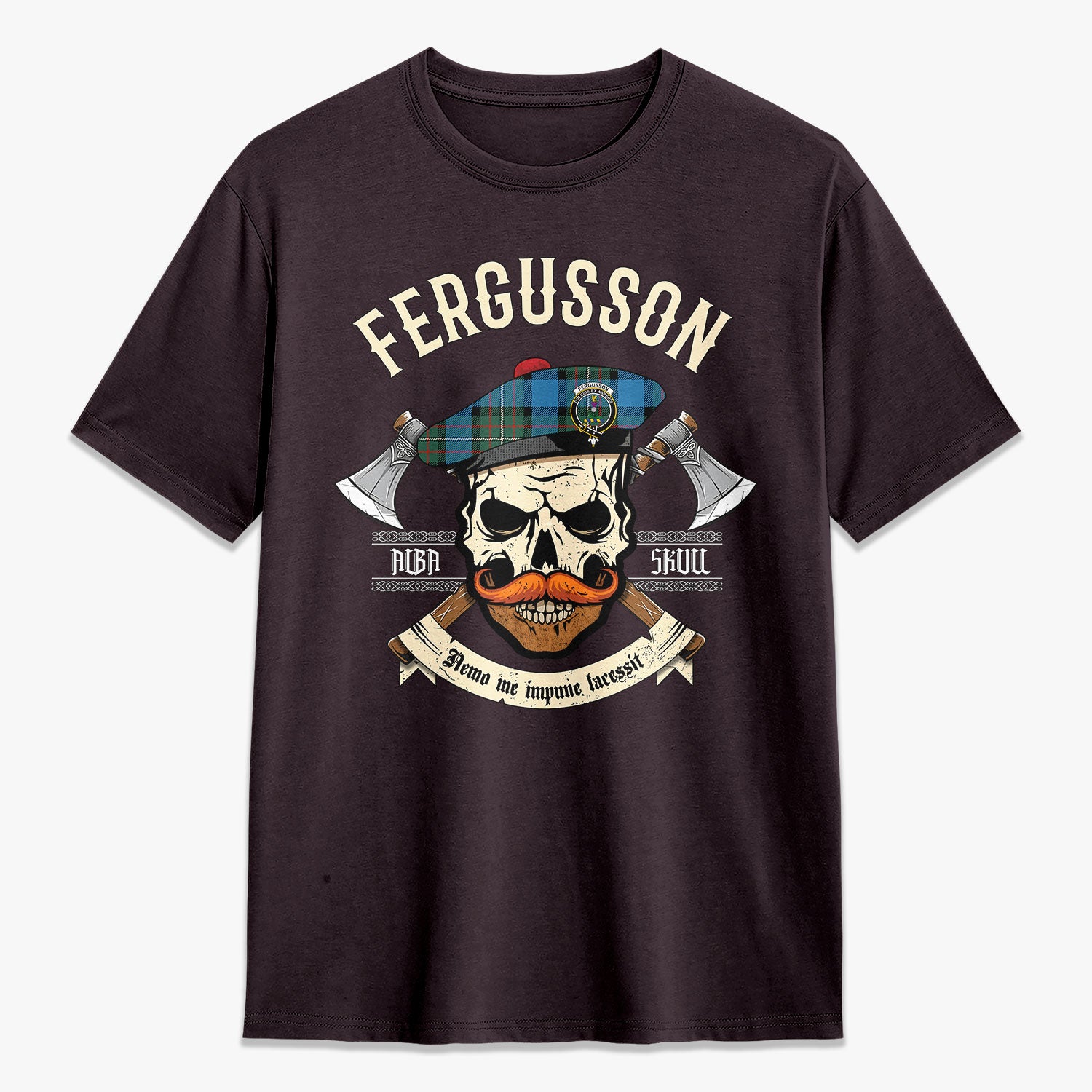 Fergusson Ancient Tartan Crest 2D T-shirt - Alba Skull Style