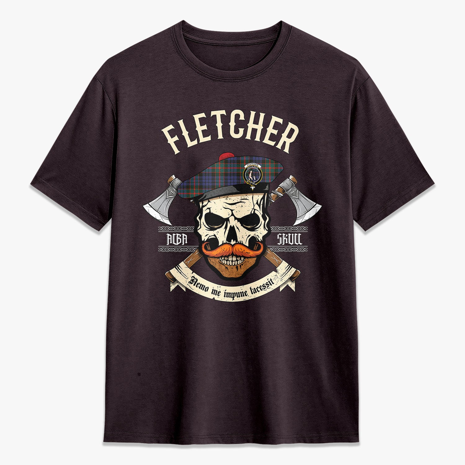 Fletcher of Dunans Tartan Crest 2D T-shirt - Alba Skull Style