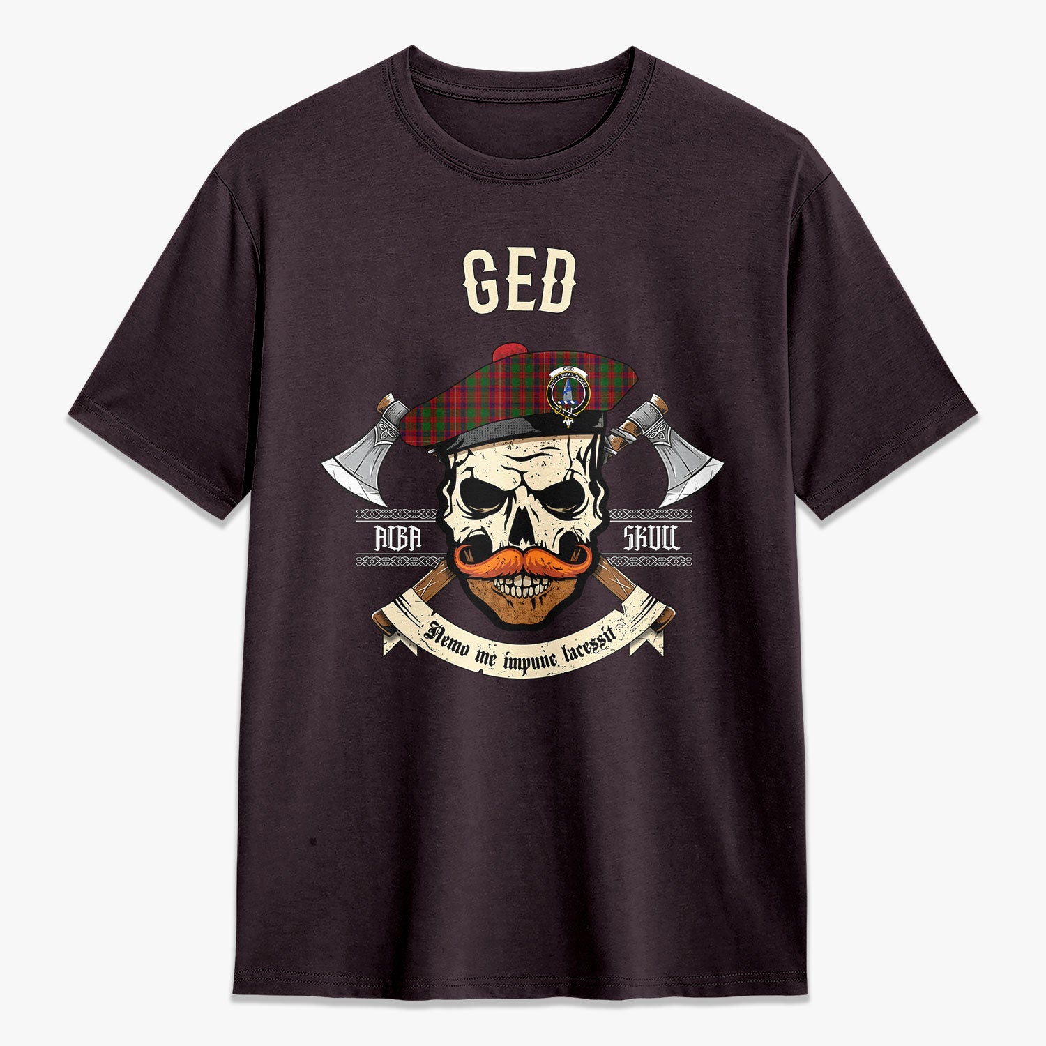 Ged Tartan Crest 2D T-shirt - Alba Skull Style