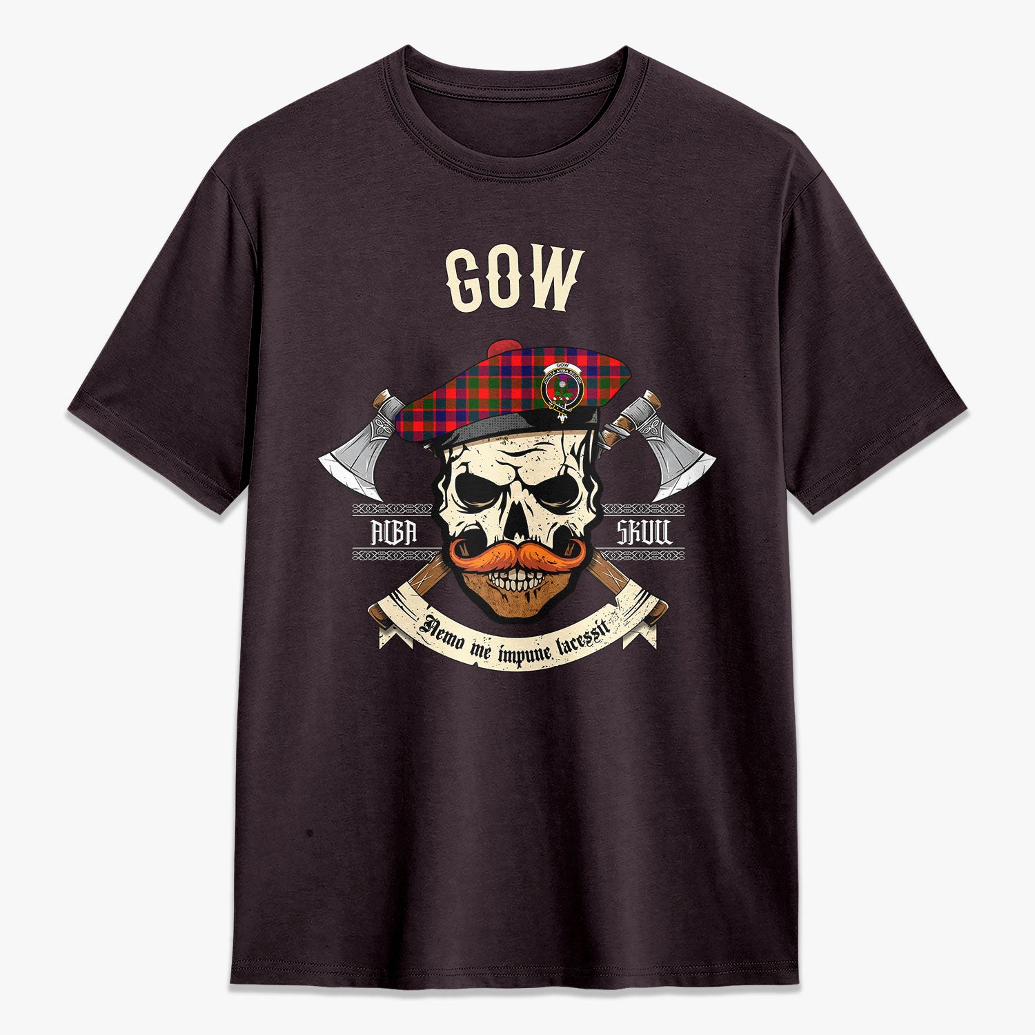 Gow (of Skeoch) Tartan Crest 2D T-shirt - Alba Skull Style