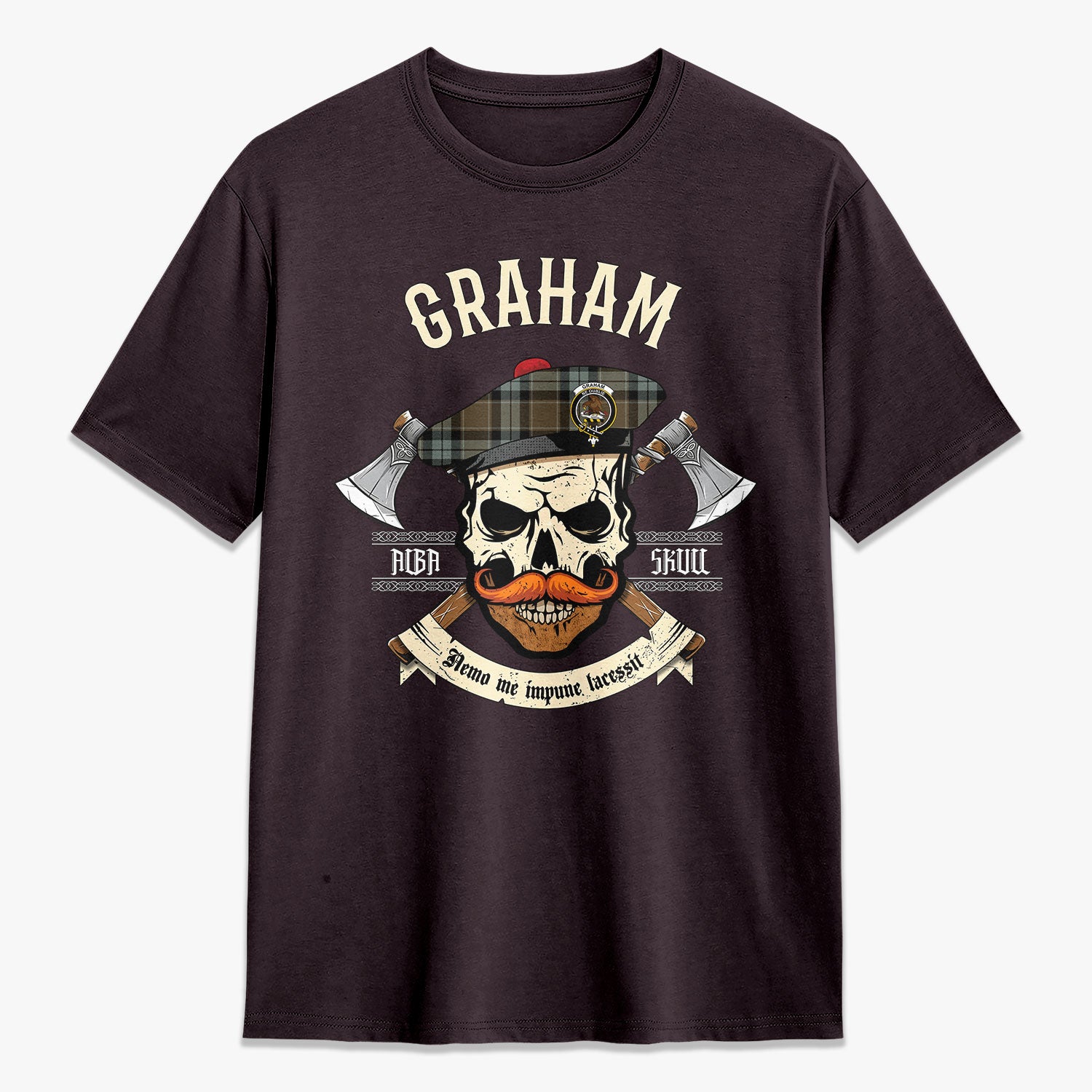 Graham of Menteith Weathered Tartan Crest 2D T-shirt - Alba Skull Style