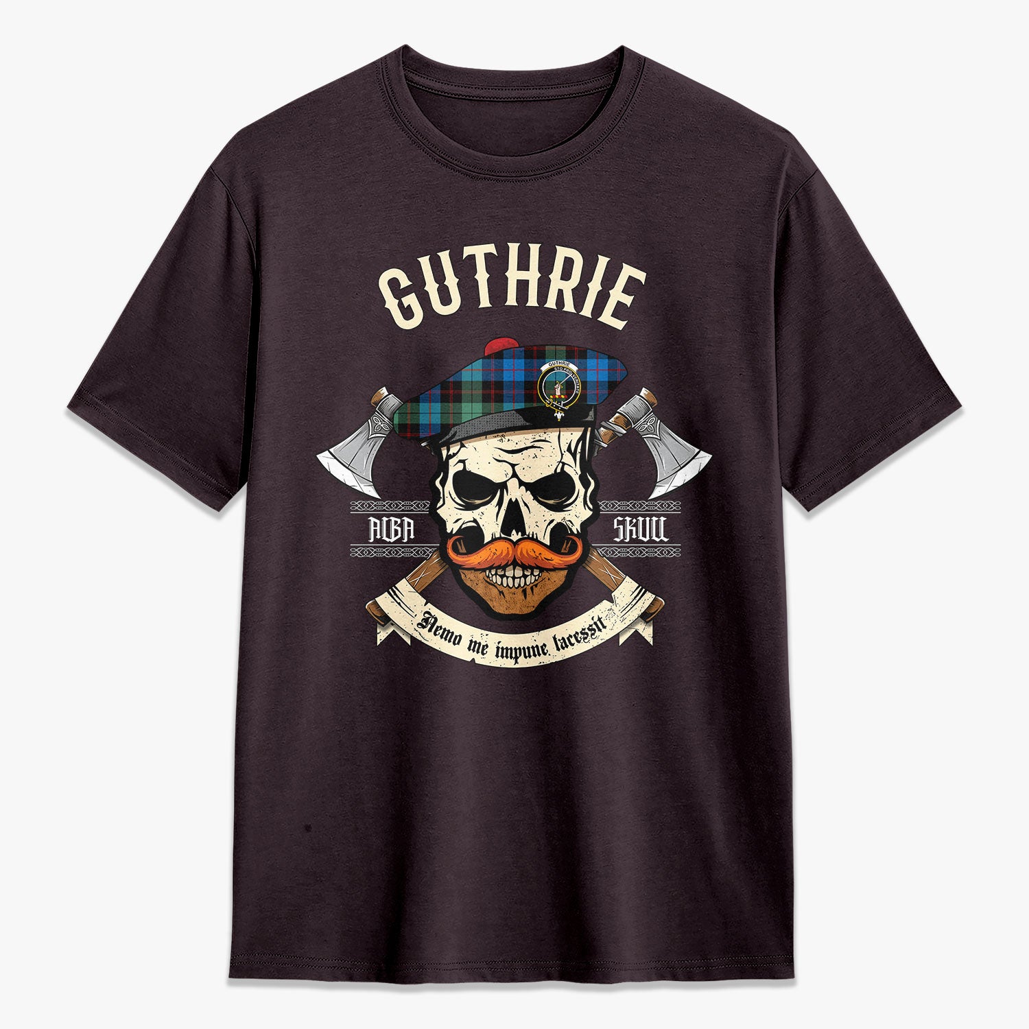 Guthrie Ancient Tartan Crest 2D T-shirt - Alba Skull Style