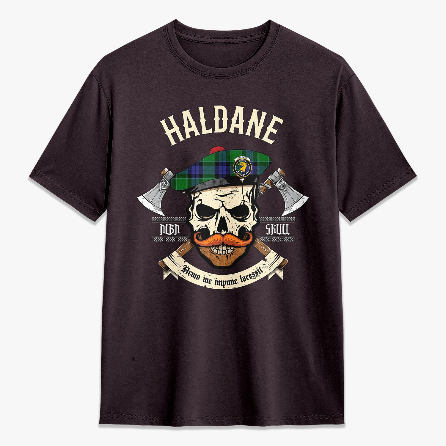 Haldane Tartan Crest 2D T-shirt - Alba Skull Style