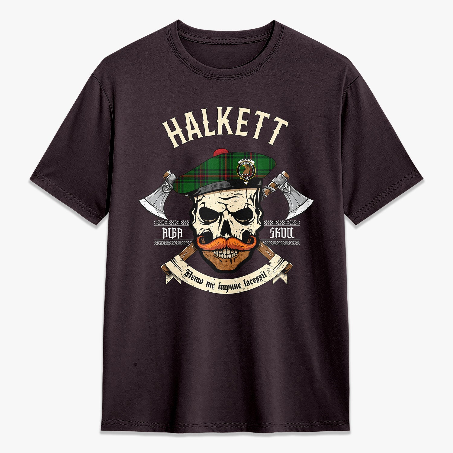 Halkett Tartan Crest 2D T-shirt - Alba Skull Style