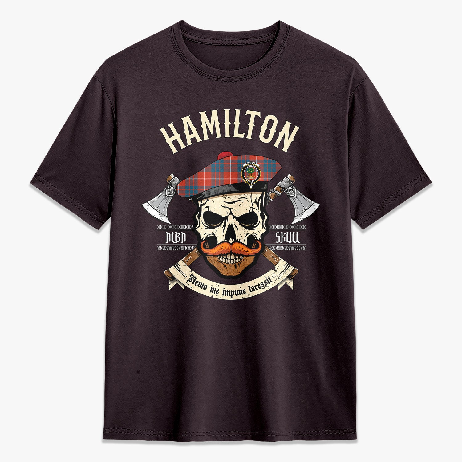 Hamilton Ancient Tartan Crest 2D T-shirt - Alba Skull Style