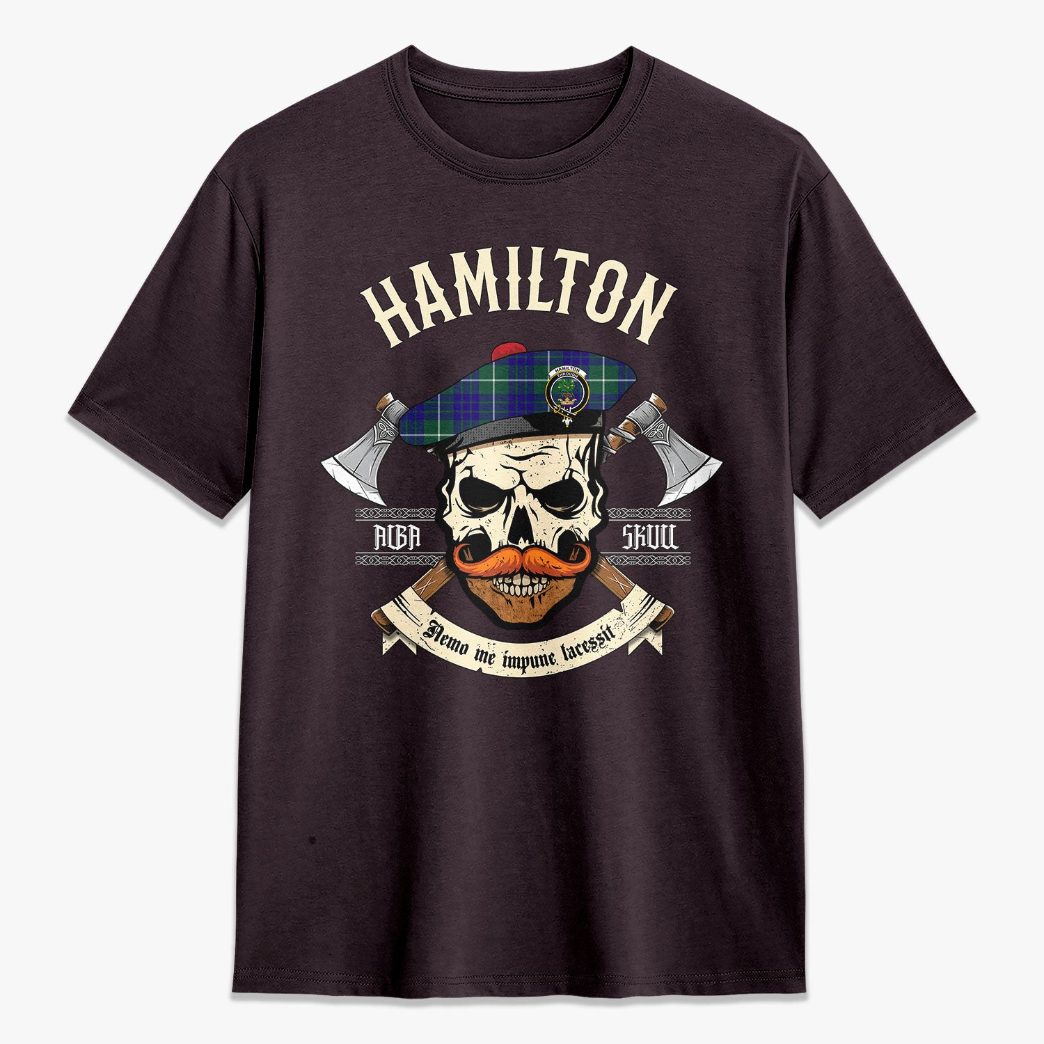 Hamilton Hunting Modern Tartan Crest 2D T-shirt - Alba Skull Style