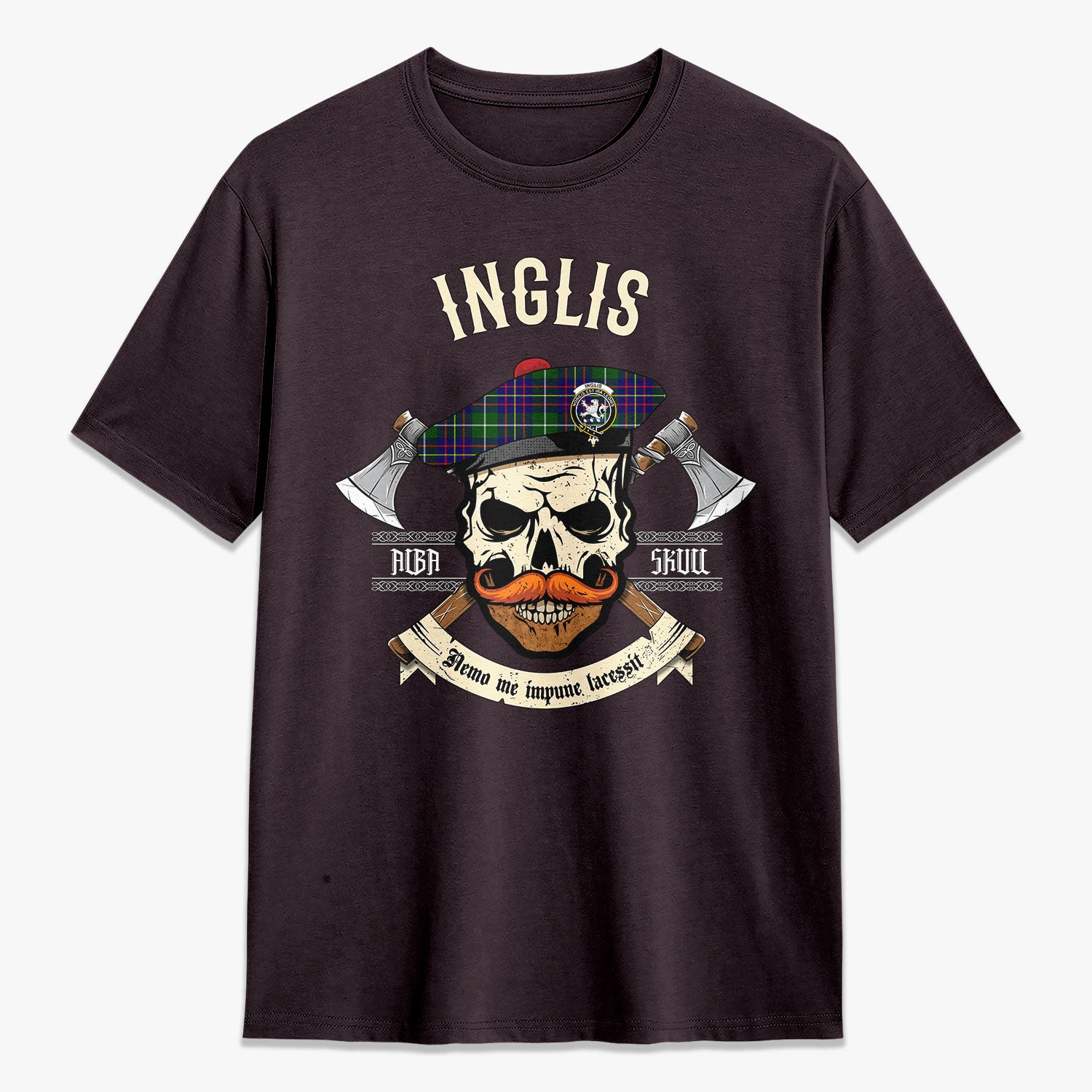 Inglis Modern Tartan Crest 2D T-shirt - Alba Skull Style