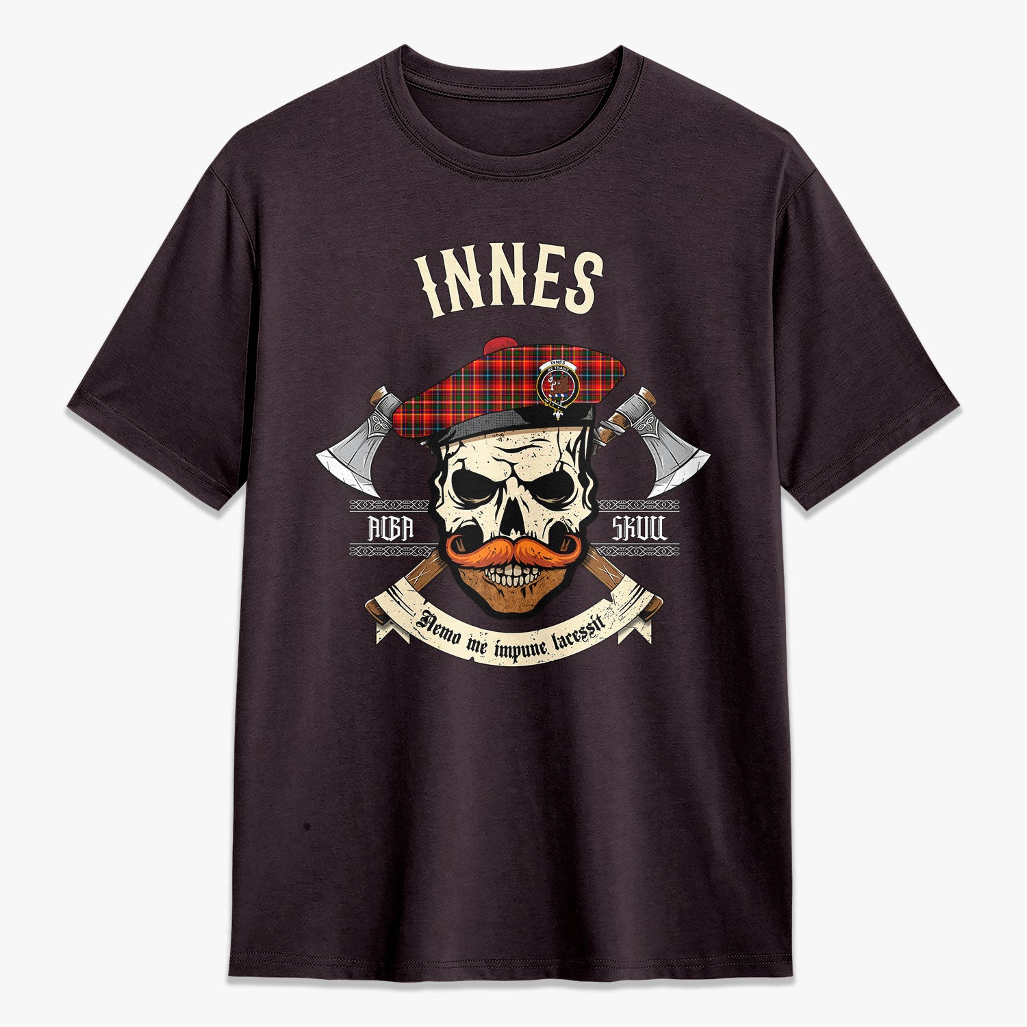 Innes Modern Tartan Crest 2D T-shirt - Alba Skull Style