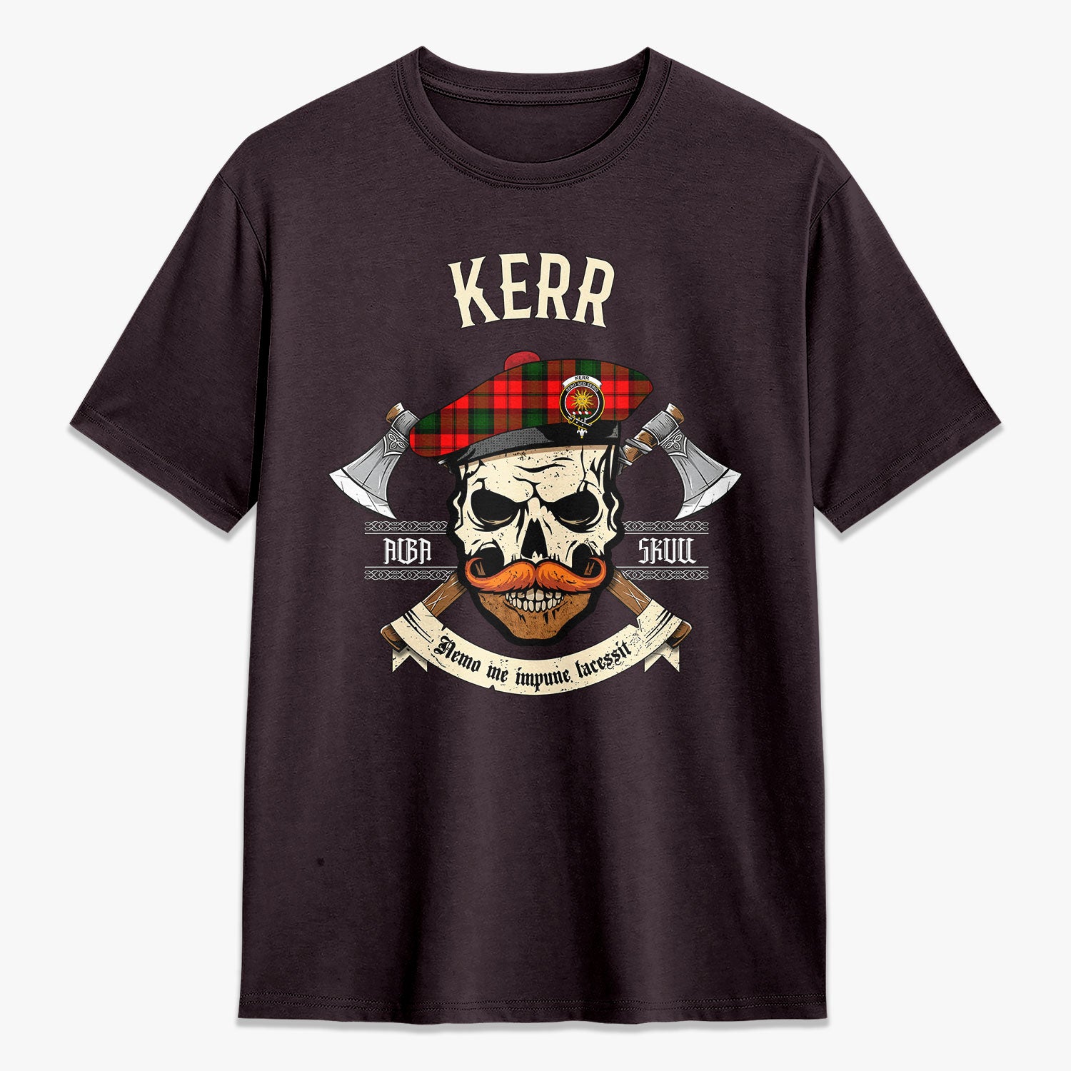 Kerr Modern Tartan Crest 2D T-shirt - Alba Skull Style