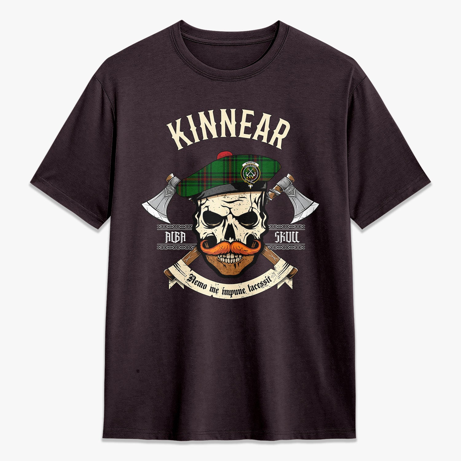 Kinnear Tartan Crest 2D T-shirt - Alba Skull Style