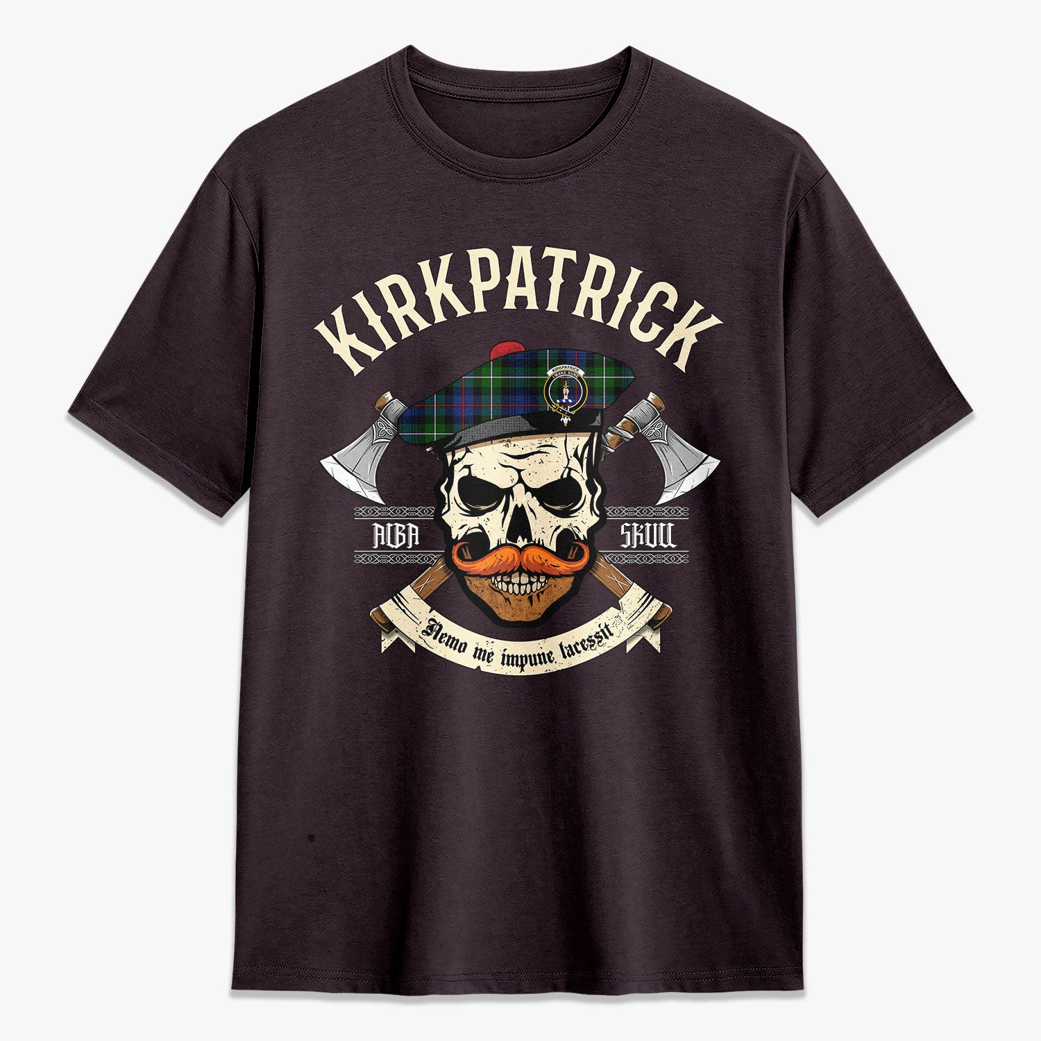 Kirkpatrick Tartan Crest 2D T-shirt - Alba Skull Style