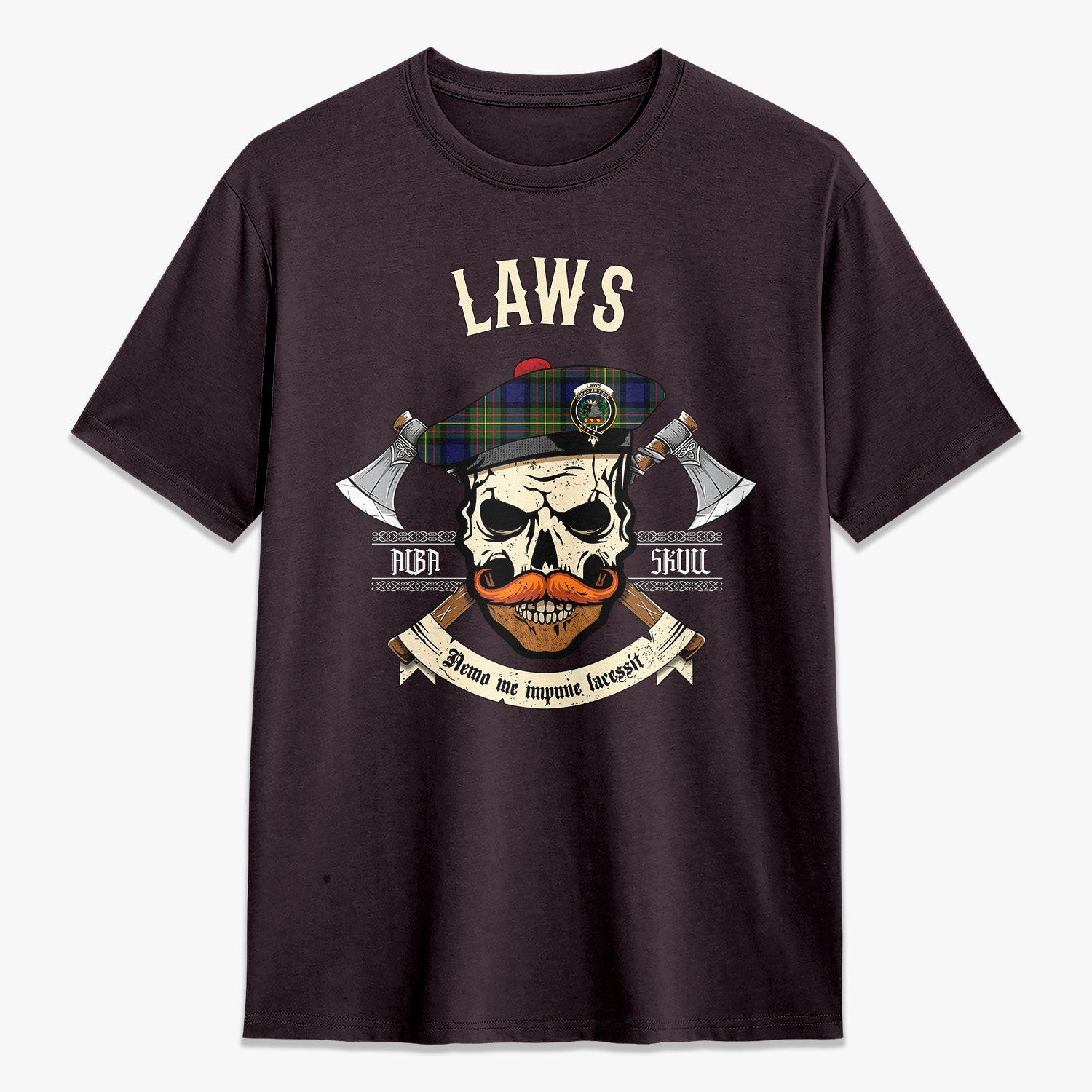 Laws Tartan Crest 2D T-shirt - Alba Skull Style