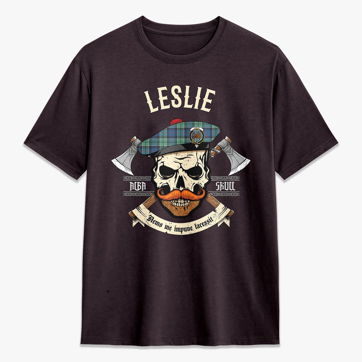 Leslie Hunting Ancient Tartan Crest 2D T-shirt - Alba Skull Style