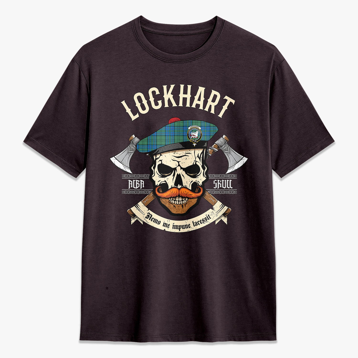 Lockhart Tartan Crest 2D T-shirt - Alba Skull Style