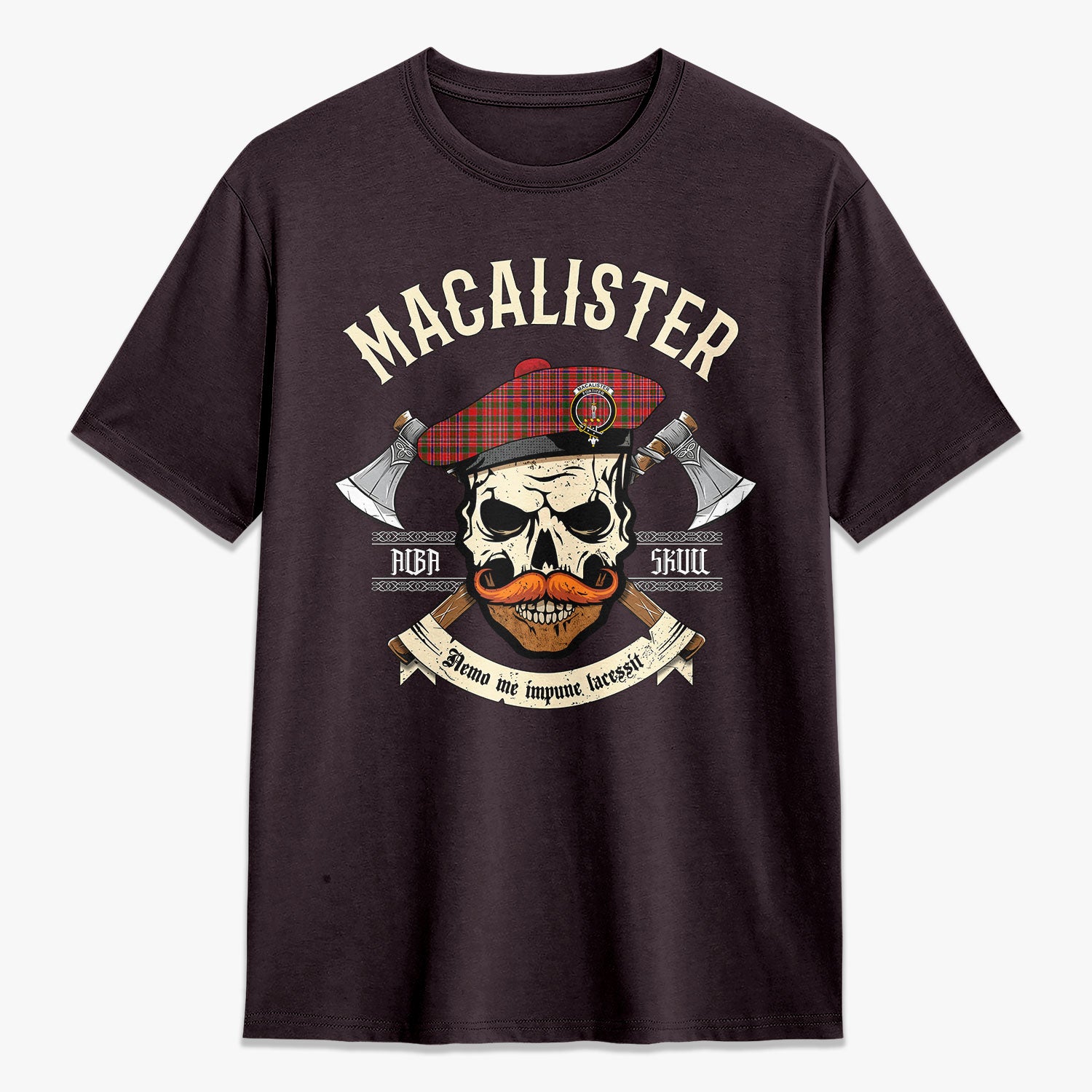 MacAlister Modern Tartan Crest 2D T-shirt - Alba Skull Style