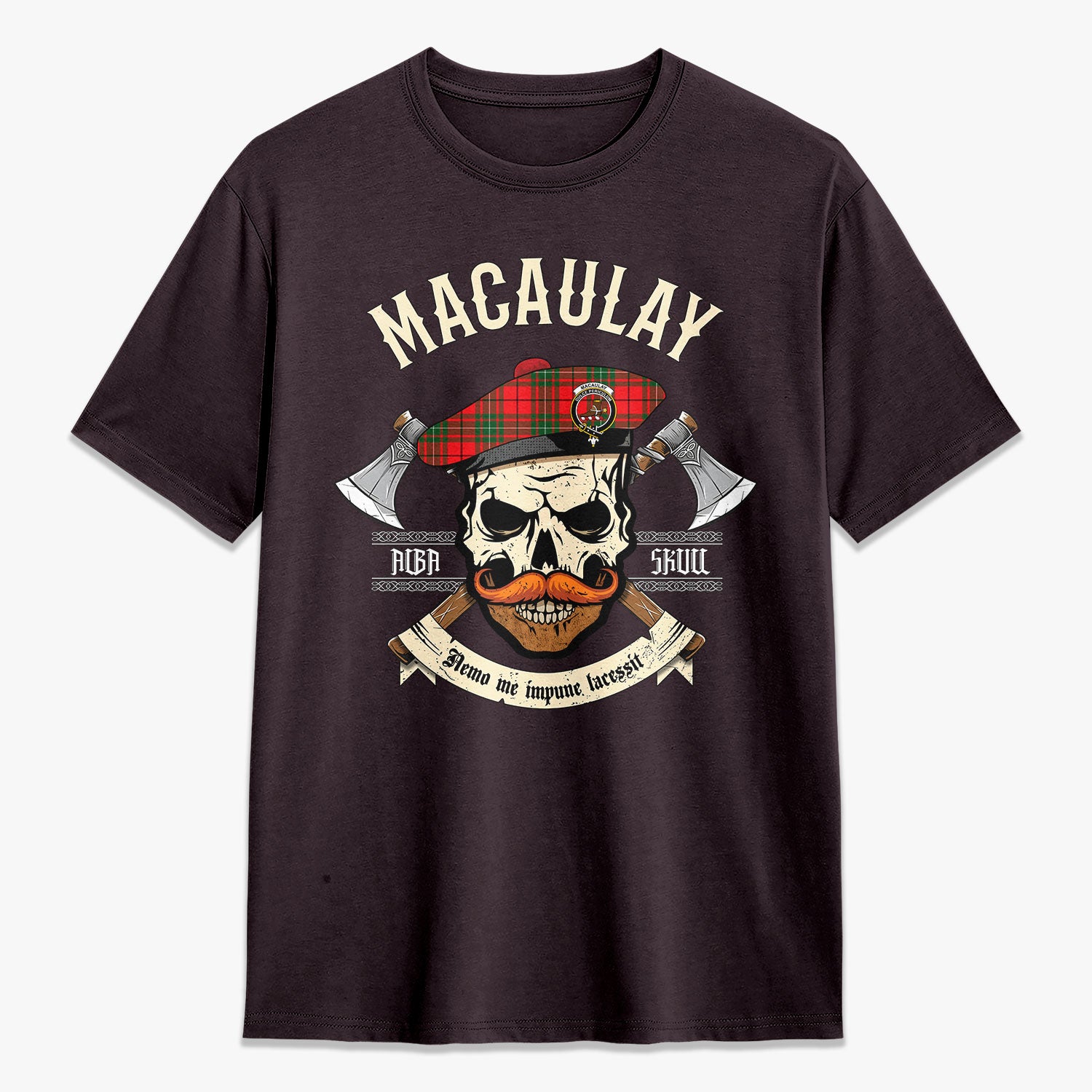 MacAulay Modern Tartan Crest 2D T-shirt - Alba Skull Style