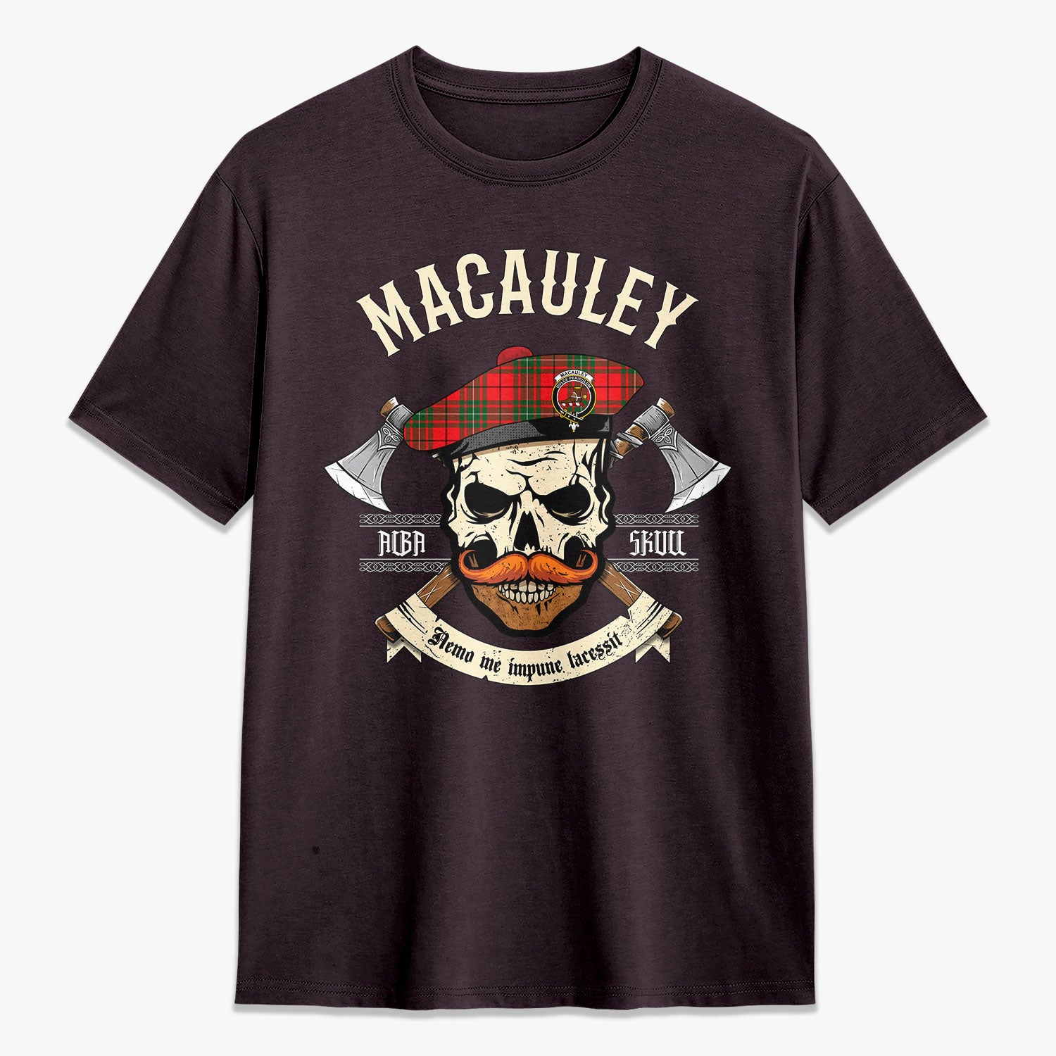 MacAuley Modern Tartan Crest 2D T-shirt - Alba Skull Style