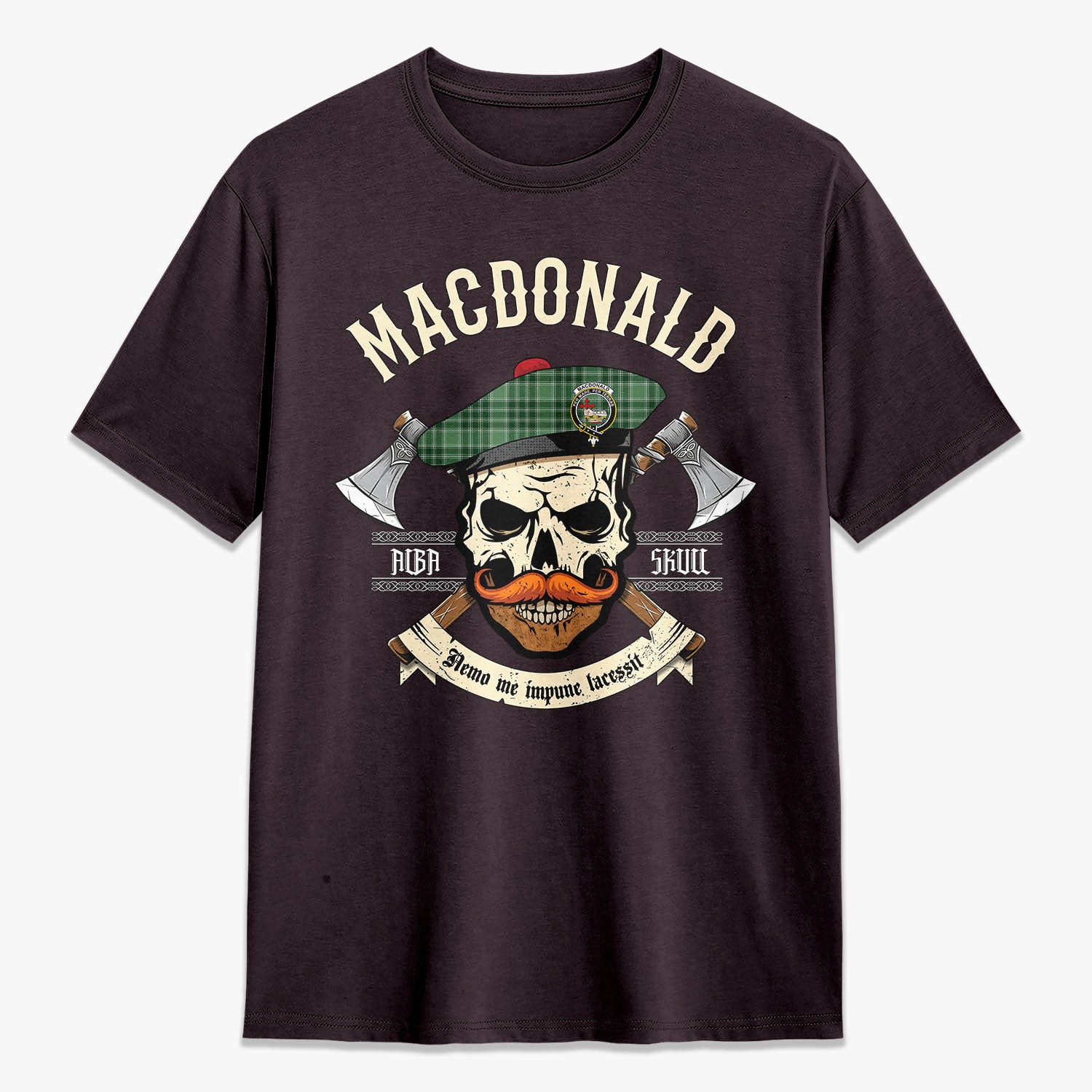 MacDonald Lord of the Isles Hunting Tartan Crest 2D T-shirt - Alba Skull Style