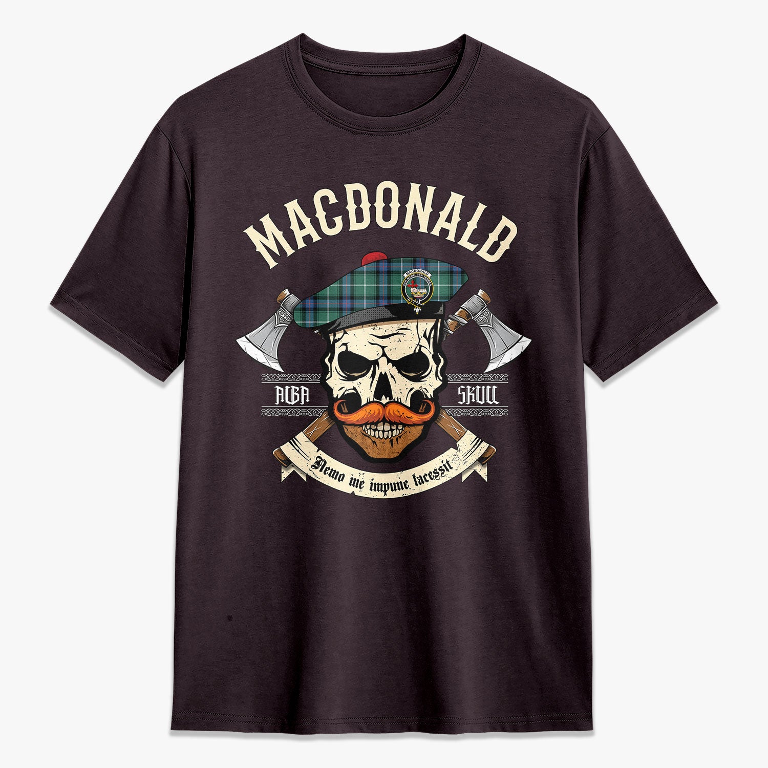 MacDonald of the Isles Hunting Ancient Tartan Crest 2D T-shirt - Alba Skull Style