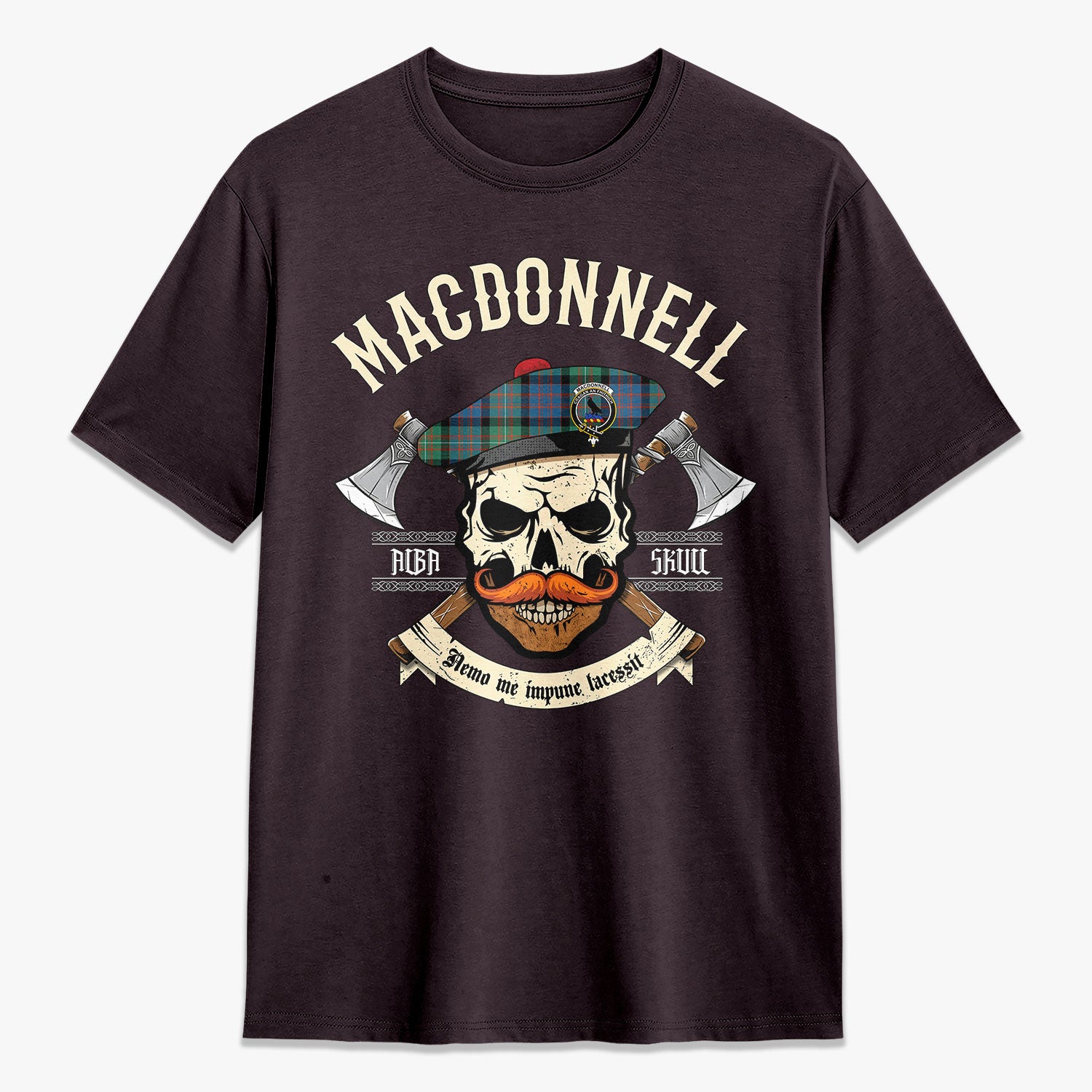 MacDonnell of Glengarry Ancient Tartan Crest 2D T-shirt - Alba Skull Style