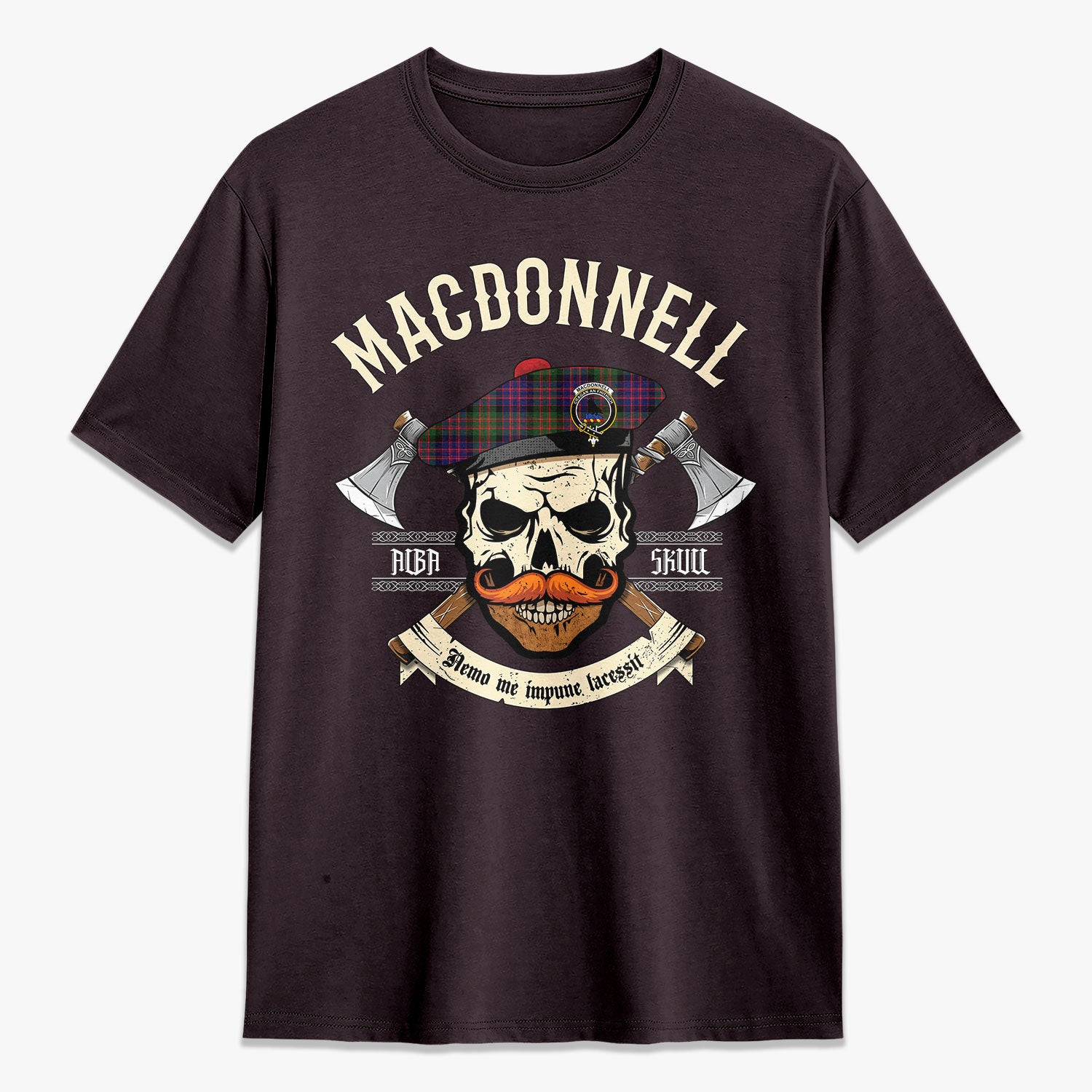 MacDonnell of Glengarry Modern Tartan Crest 2D T-shirt - Alba Skull Style