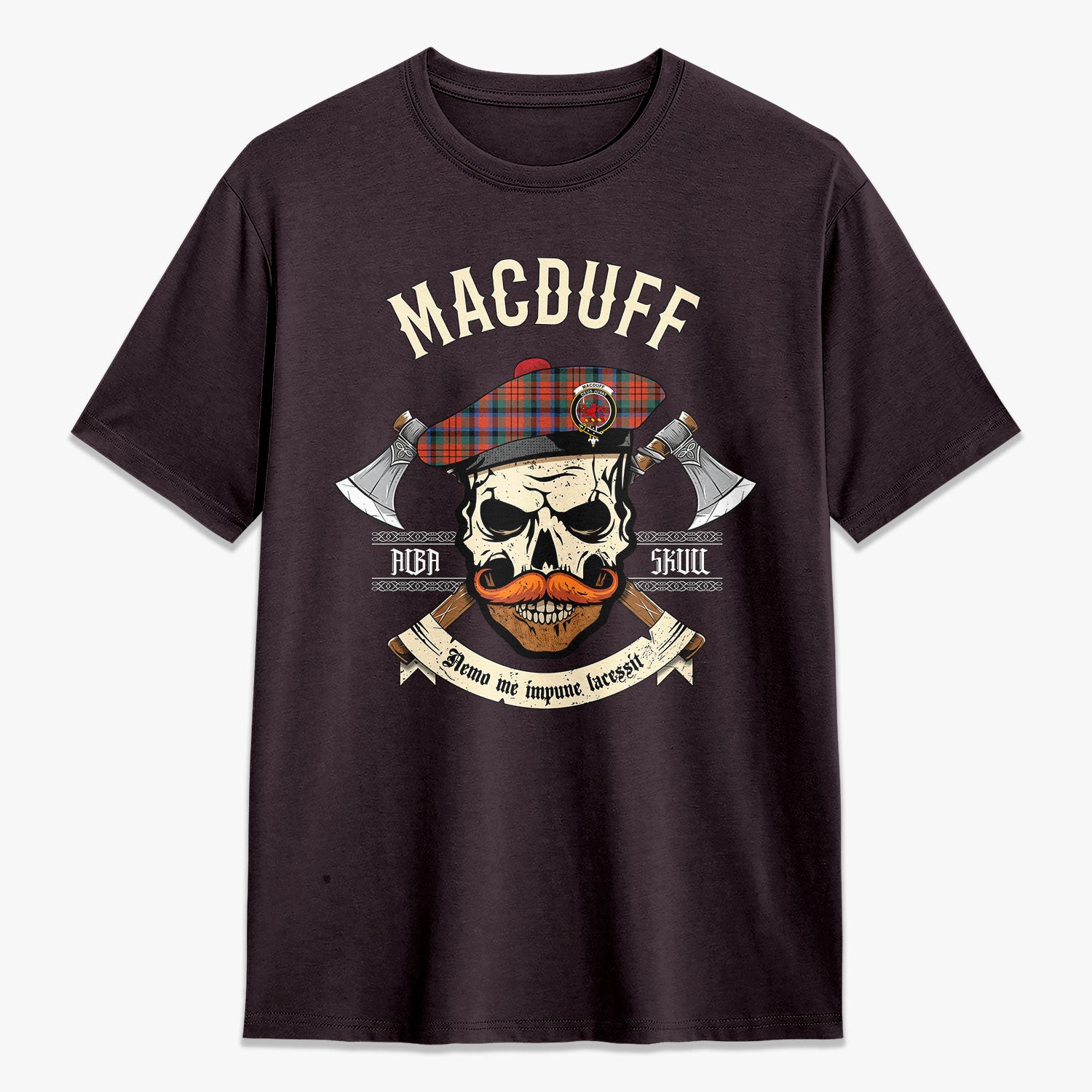 MacDuff Ancient Tartan Crest 2D T-shirt - Alba Skull Style