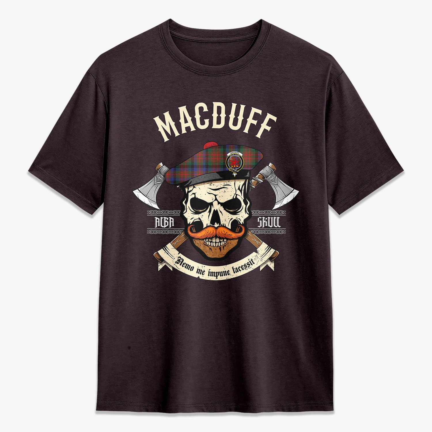 MacDuff Hunting Modern Tartan Crest 2D T-shirt - Alba Skull Style