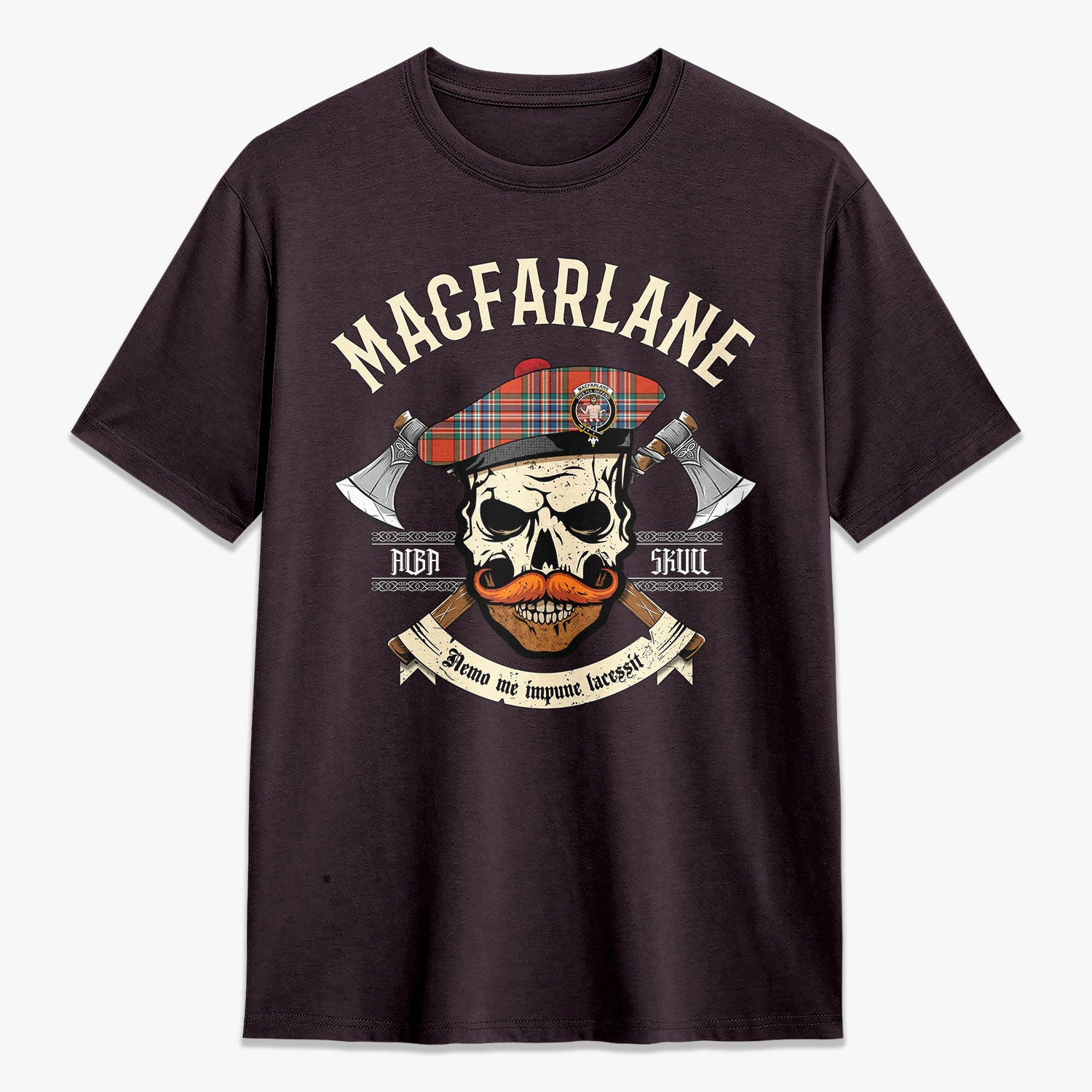 MacFarlane Ancient Tartan Crest 2D T-shirt - Alba Skull Style