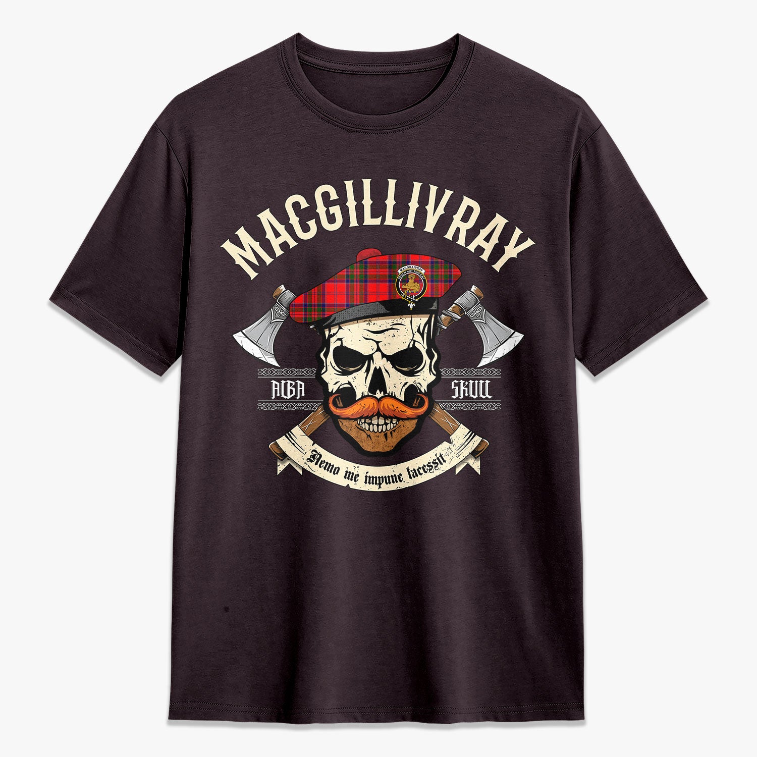 MacGillivray Modern Tartan Crest 2D T-shirt - Alba Skull Style