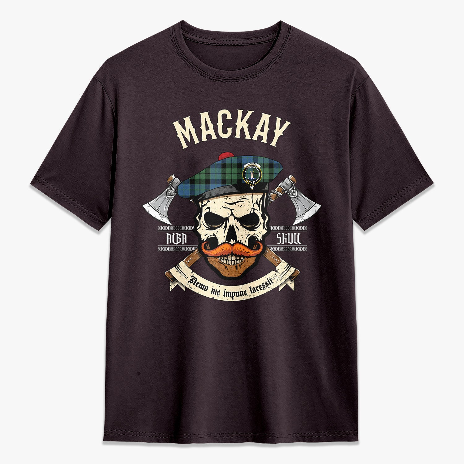 MacKay Ancient Tartan Crest 2D T-shirt - Alba Skull Style