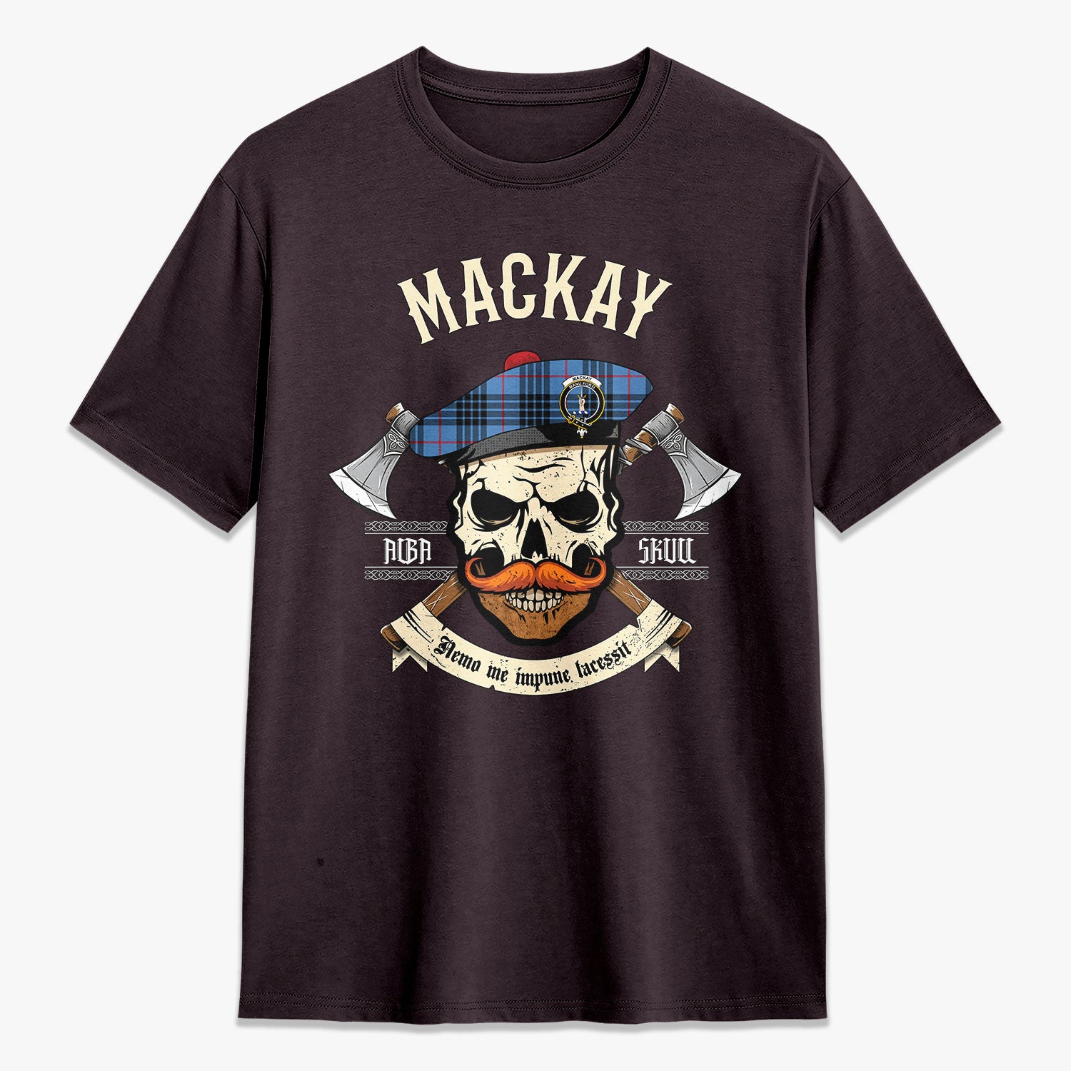 MacKay Blue Tartan Crest 2D T-shirt - Alba Skull Style