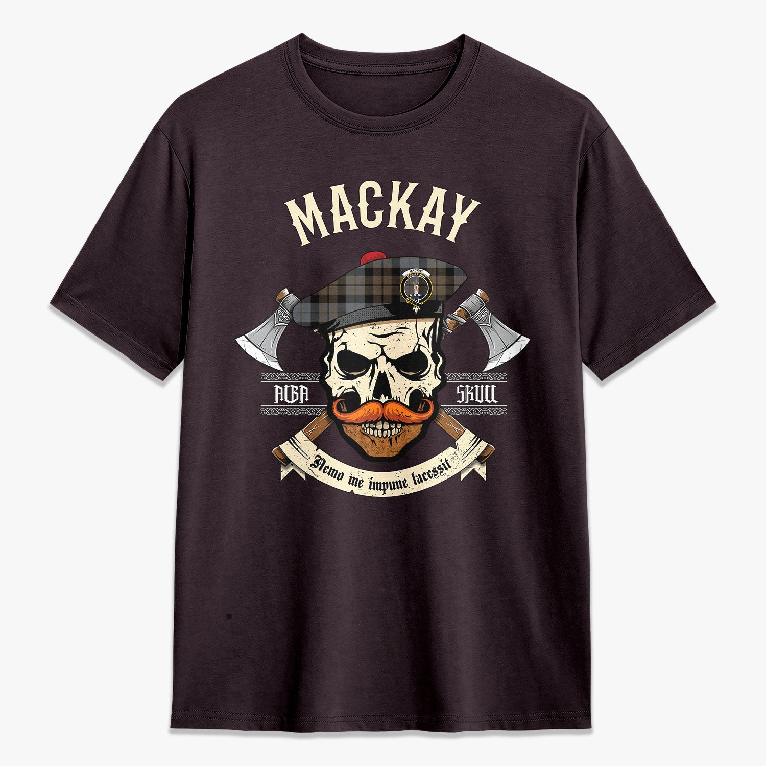 MacKay Weathered Tartan Crest 2D T-shirt - Alba Skull Style