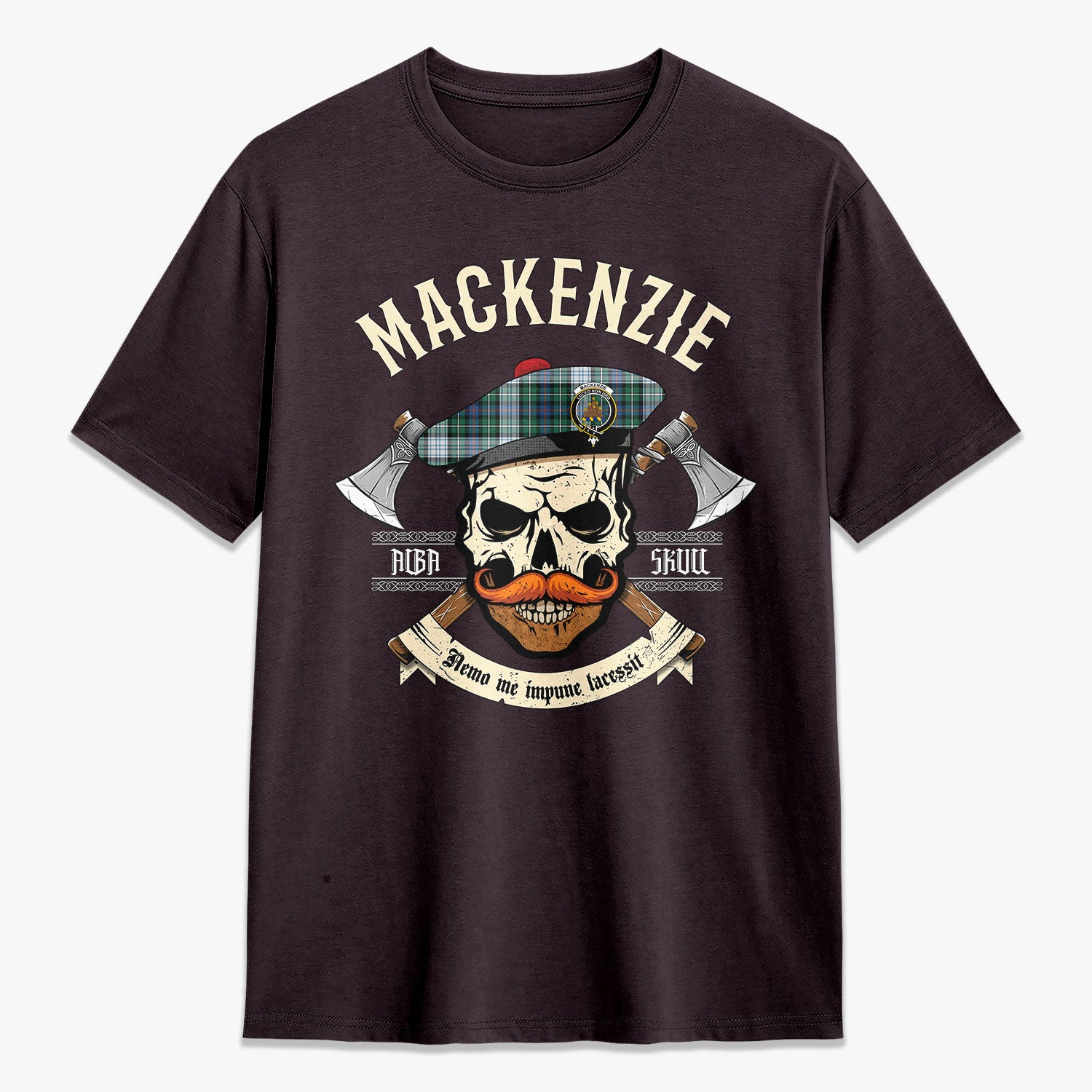 MacKenzie Dress Ancient Tartan Crest 2D T-shirt - Alba Skull Style