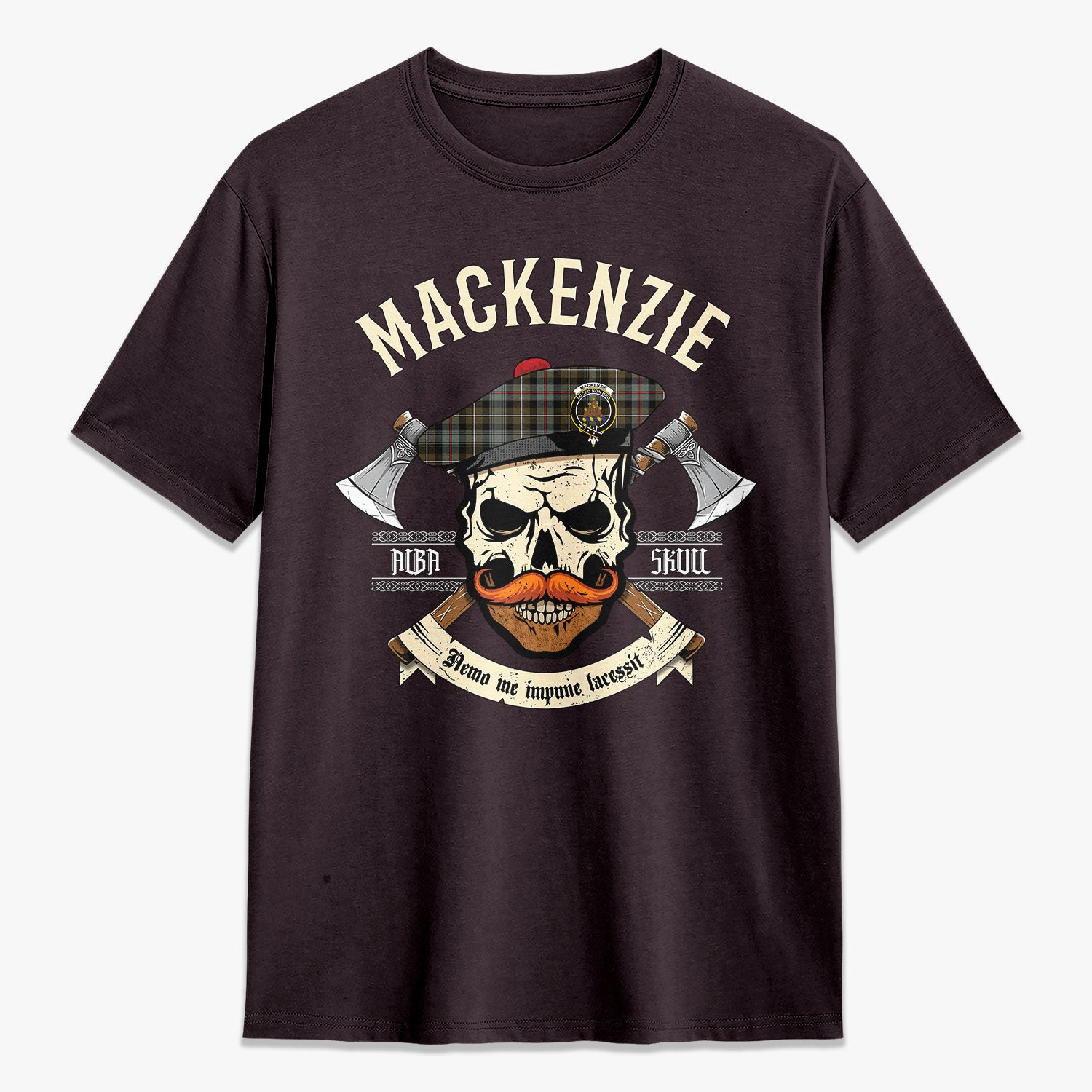 MacKenzie Weathered Tartan Crest 2D T-shirt - Alba Skull Style