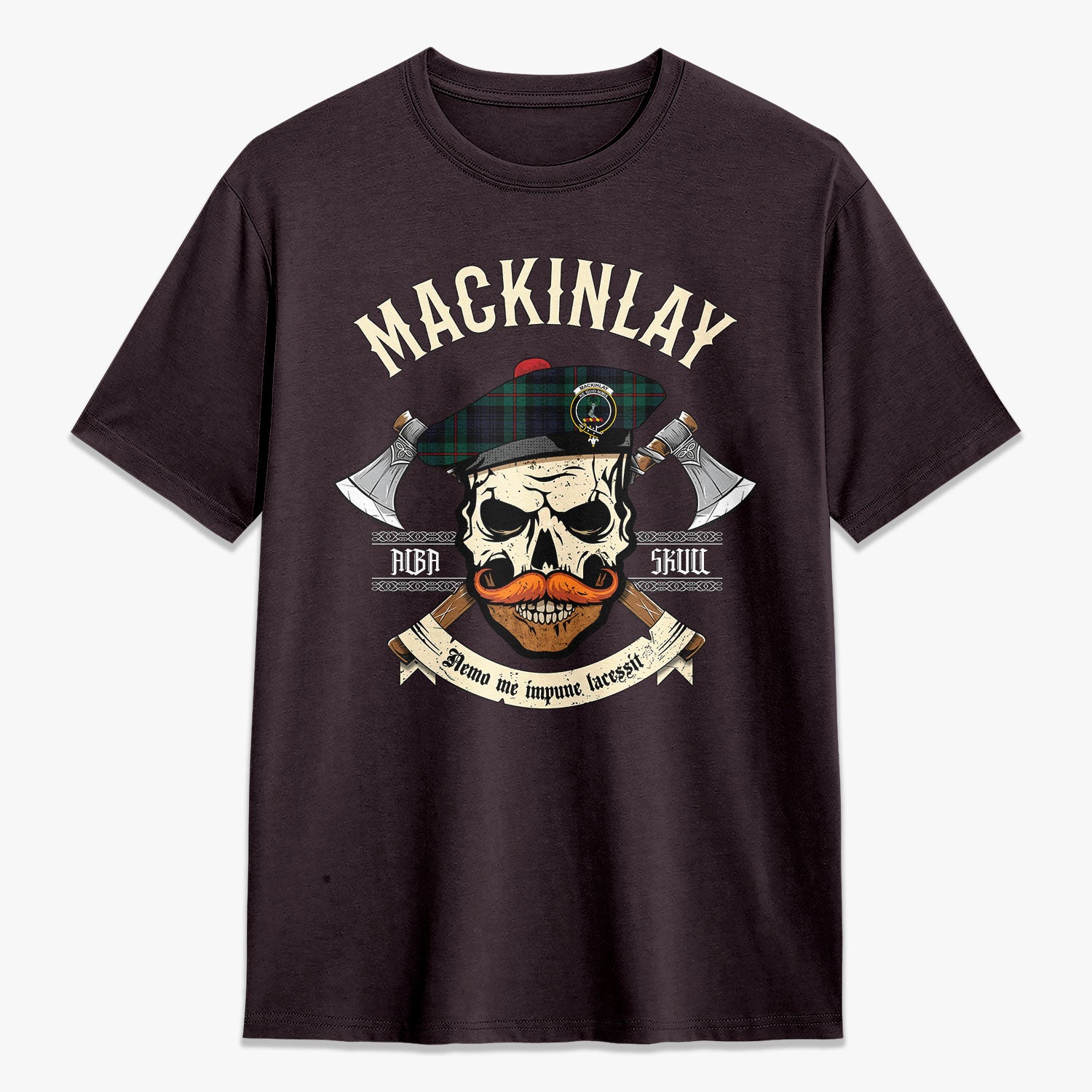 MacKinlay Modern Tartan Crest 2D T-shirt - Alba Skull Style