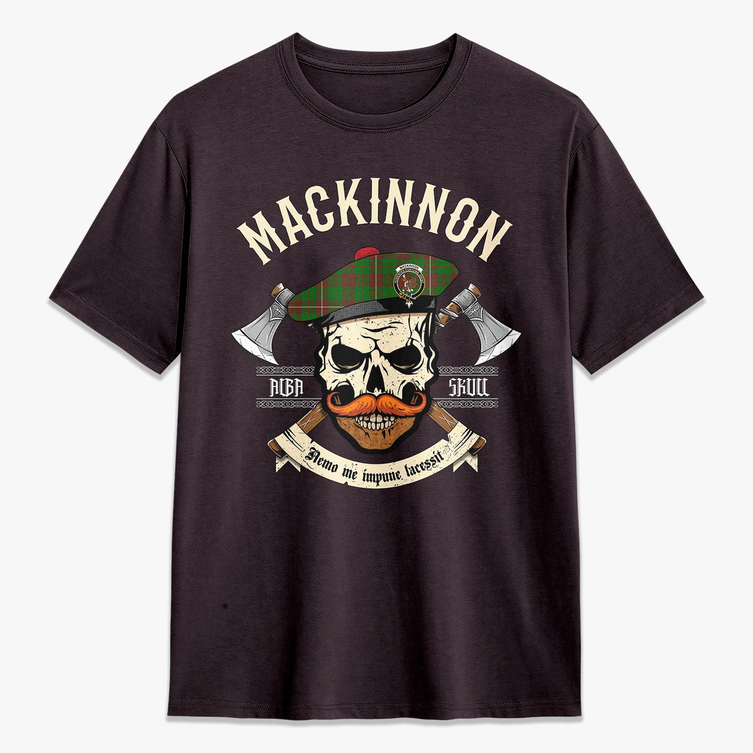 MacKinnon Hunting Modern Tartan Crest 2D T-shirt - Alba Skull Style