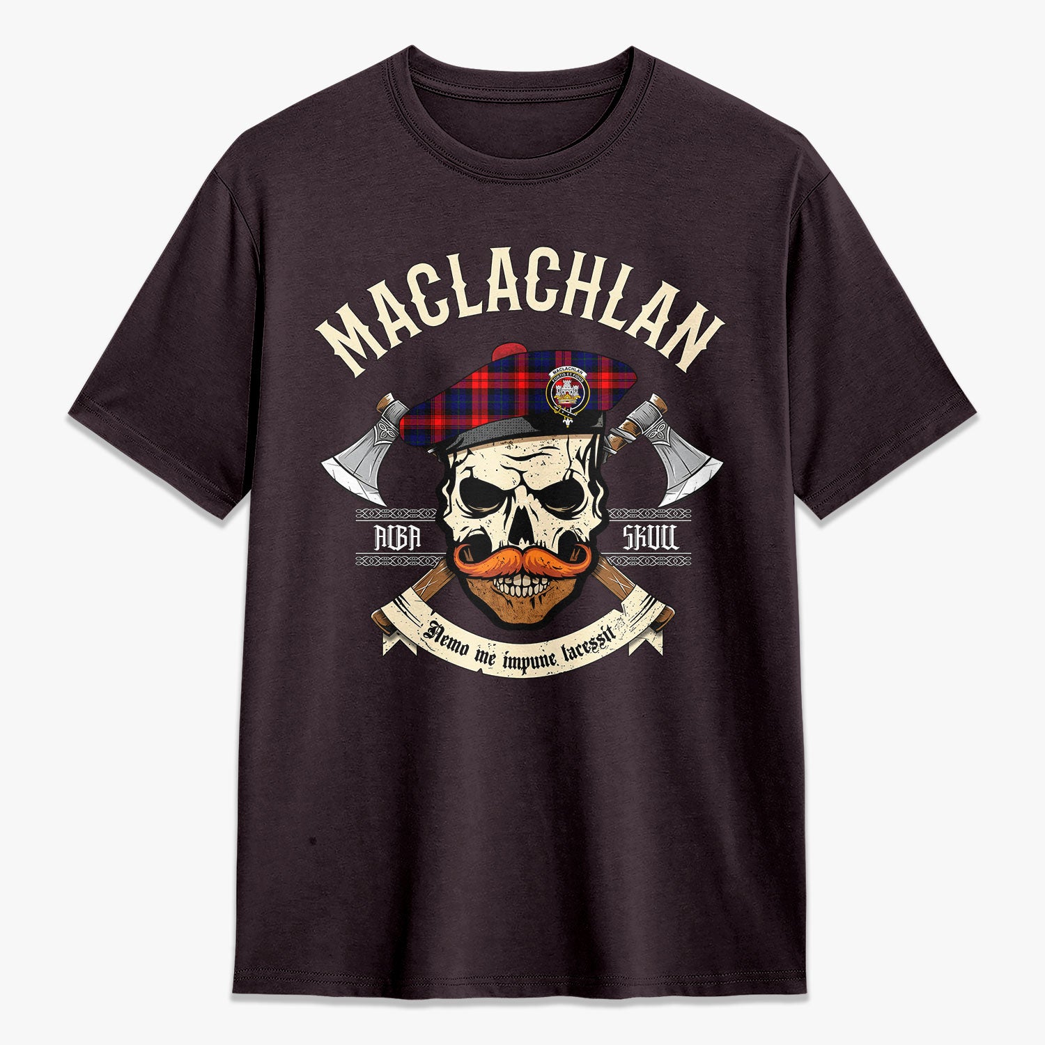 MacLachlan Modern Tartan Crest 2D T-shirt - Alba Skull Style