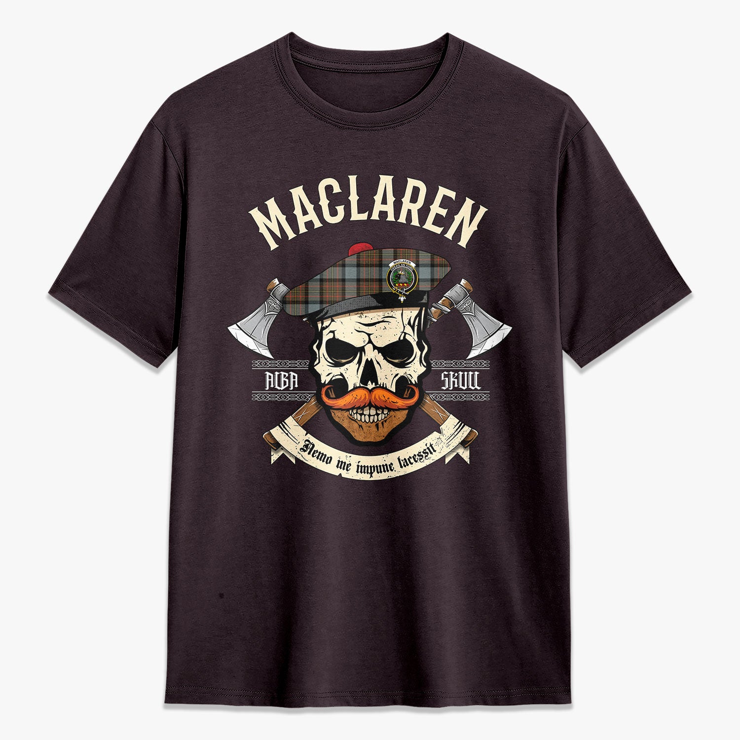 MacLaren Weathered Tartan Crest 2D T-shirt - Alba Skull Style