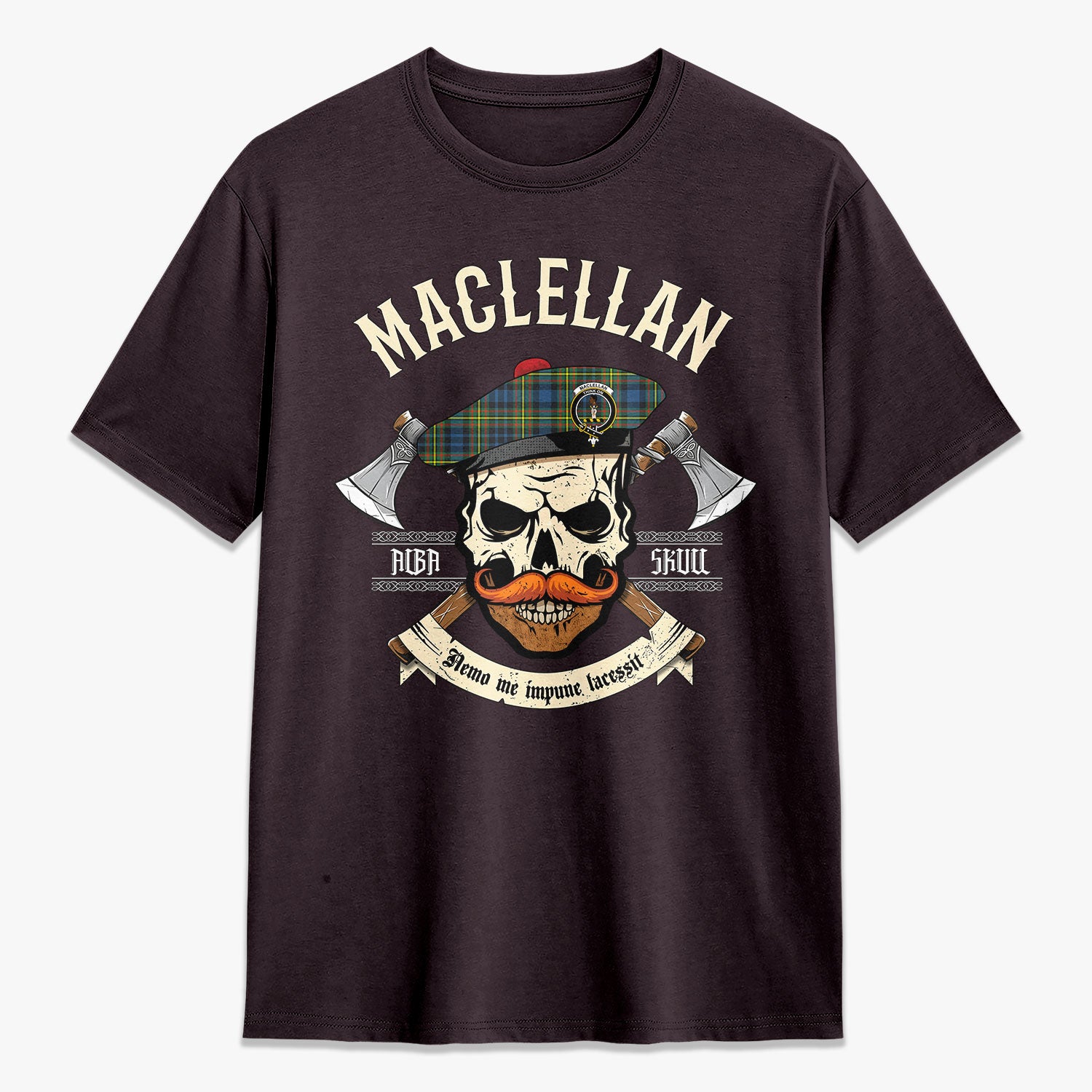 MacLellan Ancient Tartan Crest 2D T-shirt - Alba Skull Style