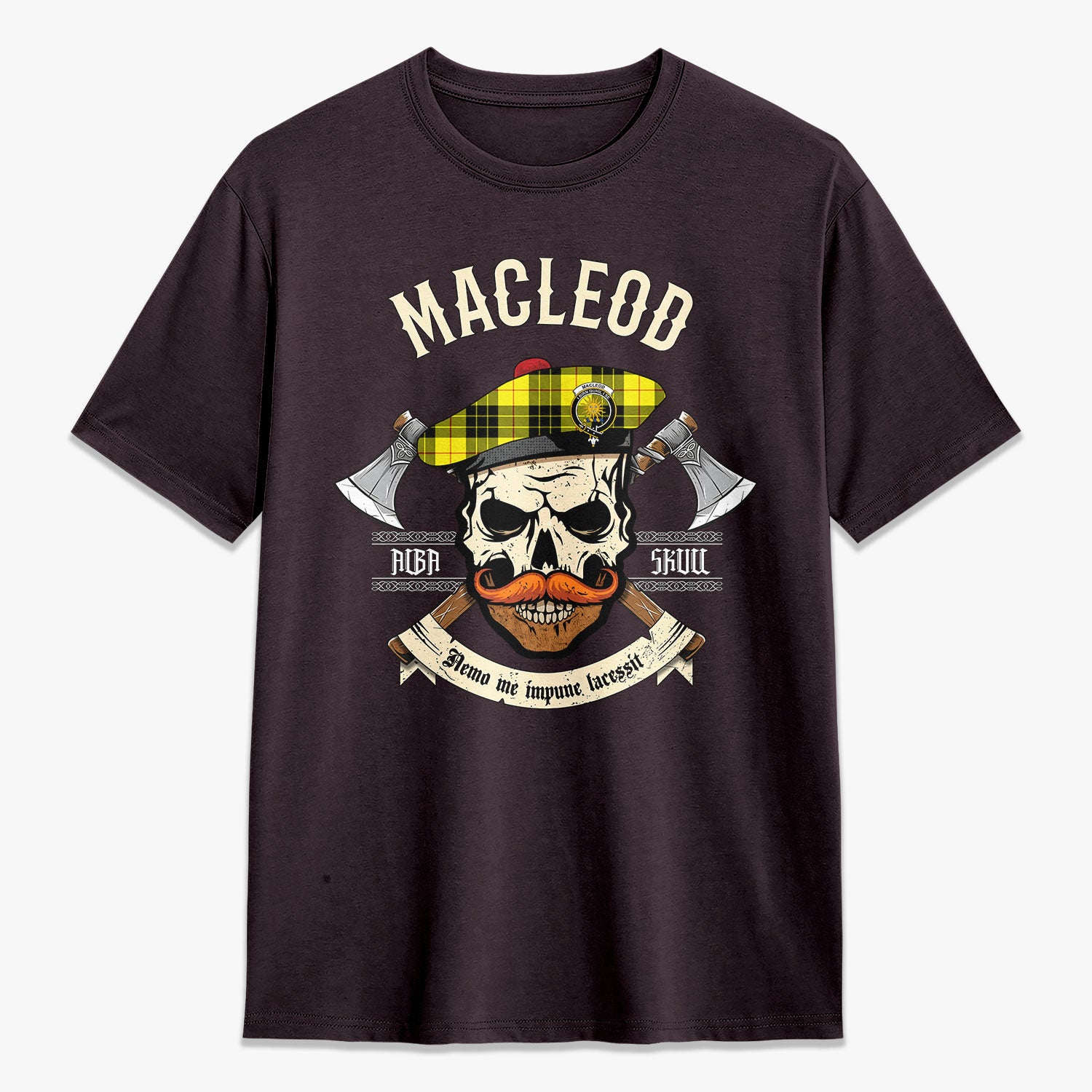 MacLeod of Lewis Modern Tartan Crest 2D T-shirt - Alba Skull Style