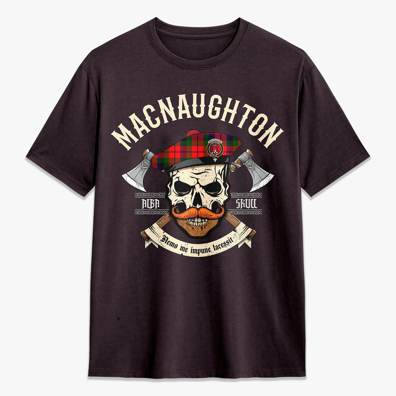 MacNaughton Modern Tartan Crest 2D T-shirt - Alba Skull Style