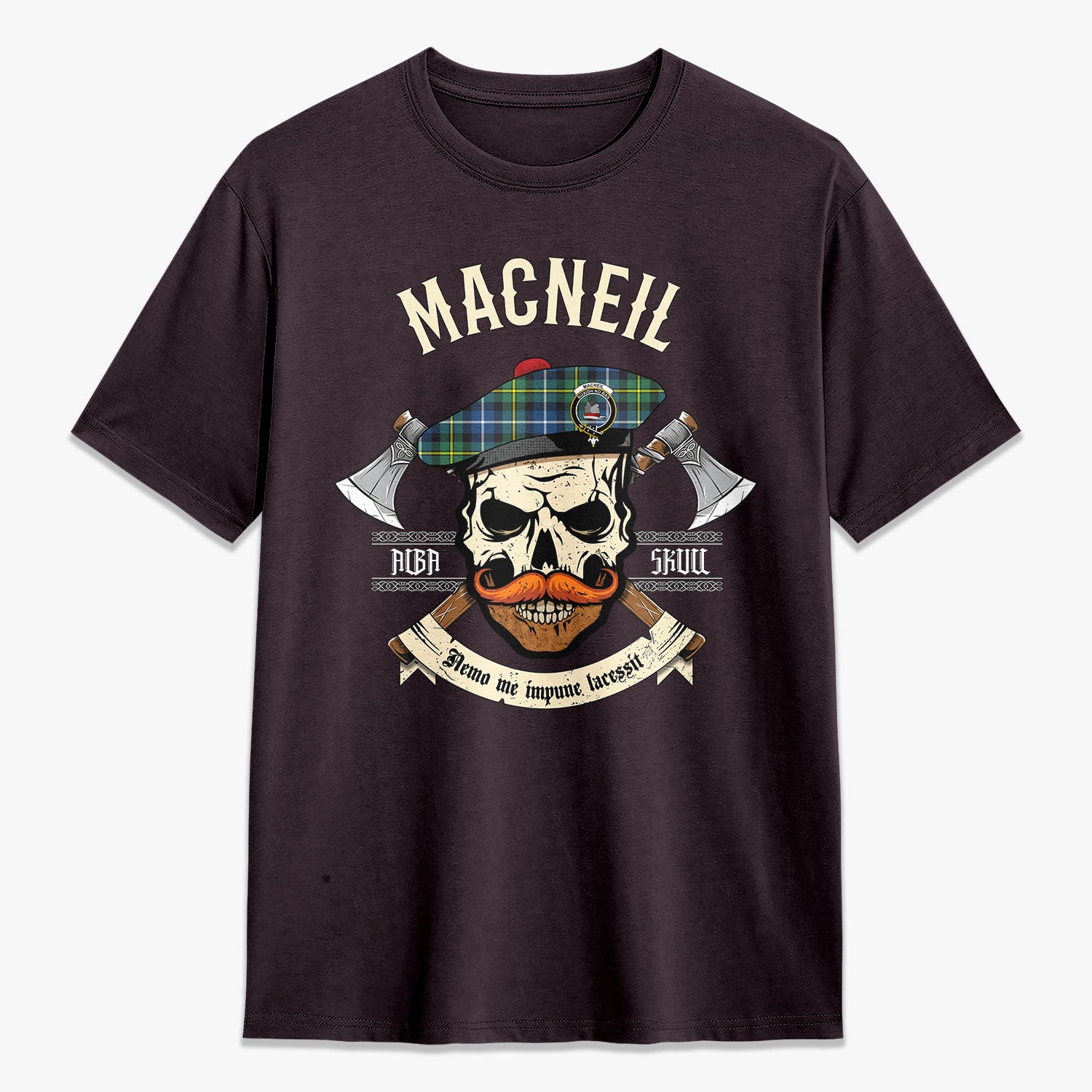 MacNeil of Barra Ancient Tartan Crest 2D T-shirt - Alba Skull Style