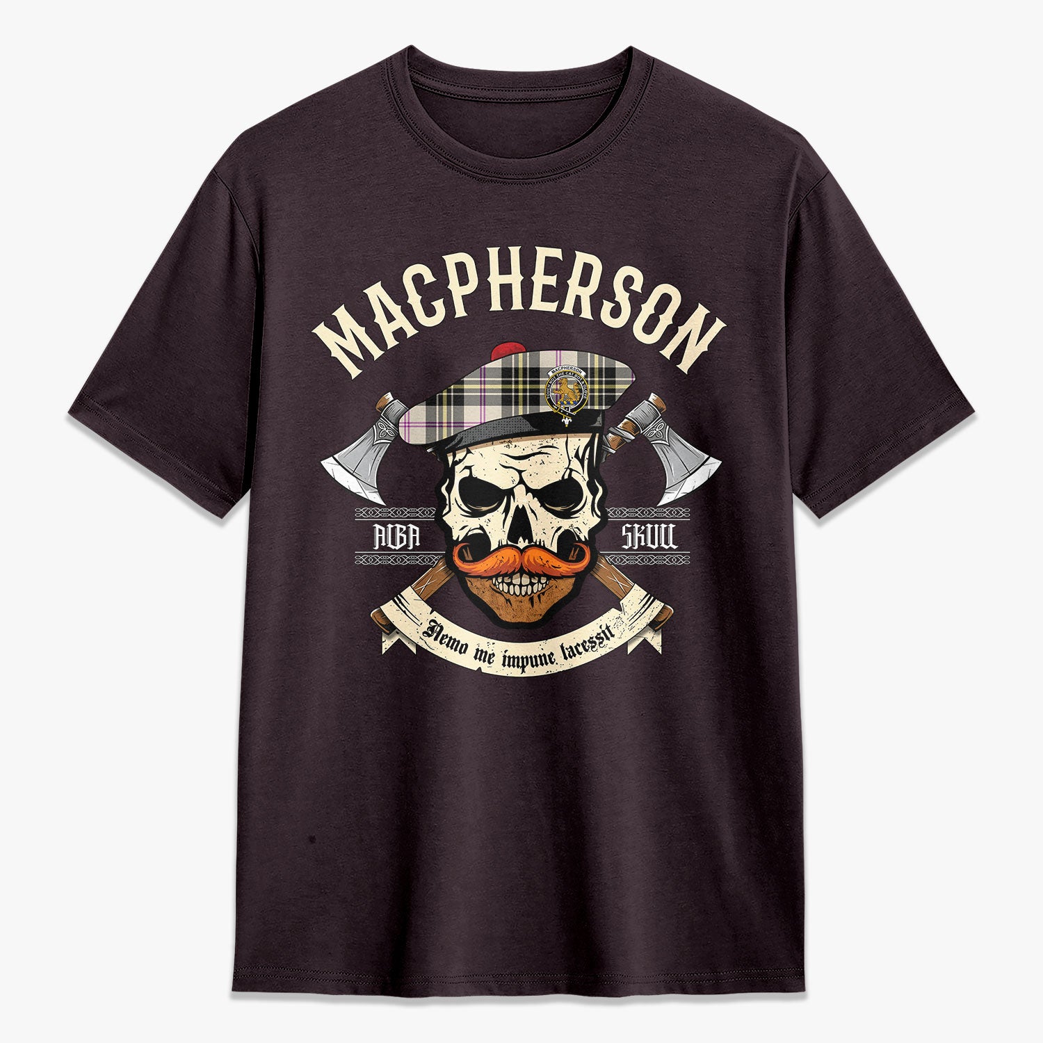 MacPherson Dress Ancient Tartan Crest 2D T-shirt - Alba Skull Style