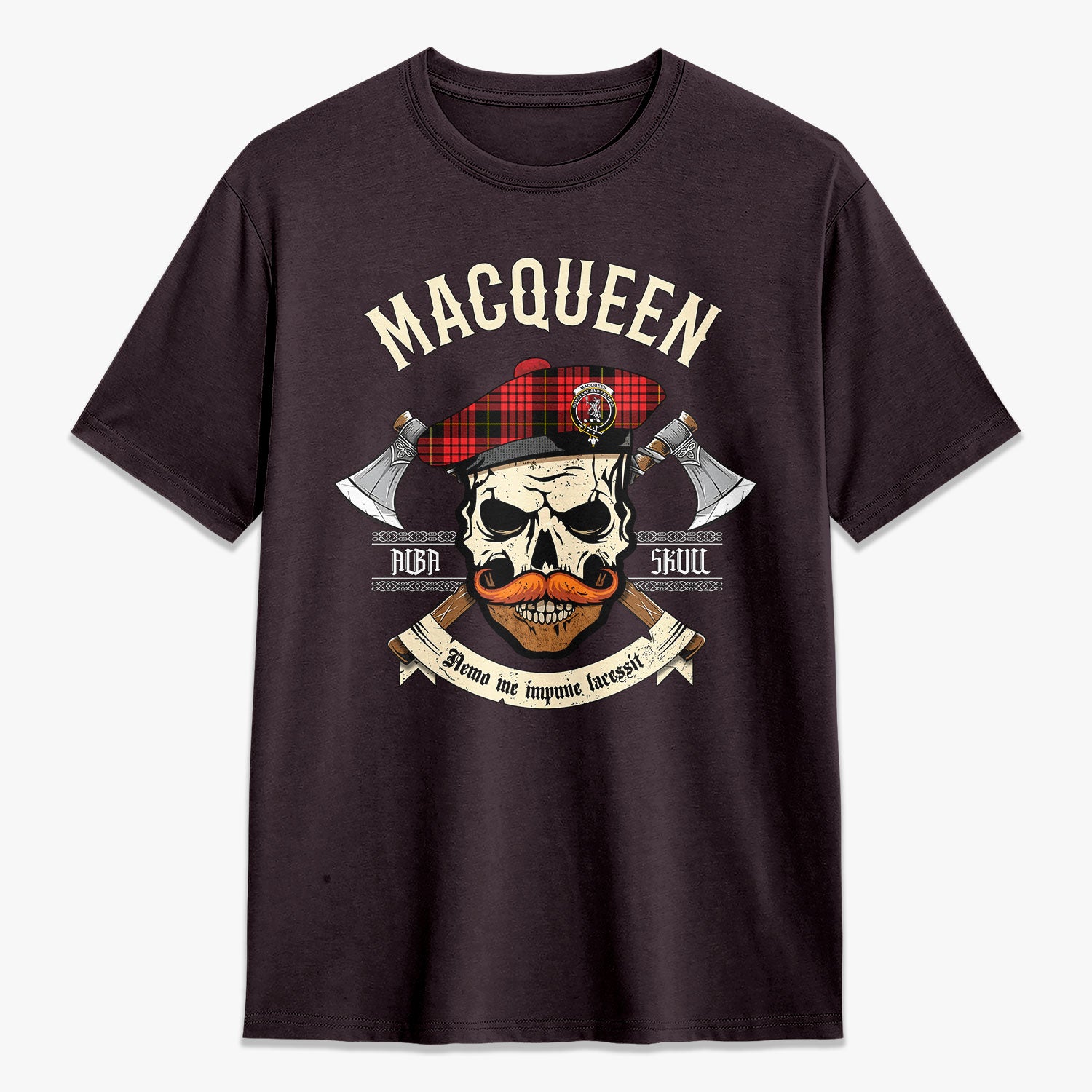 MacQueen Modern Tartan Crest 2D T-shirt - Alba Skull Style