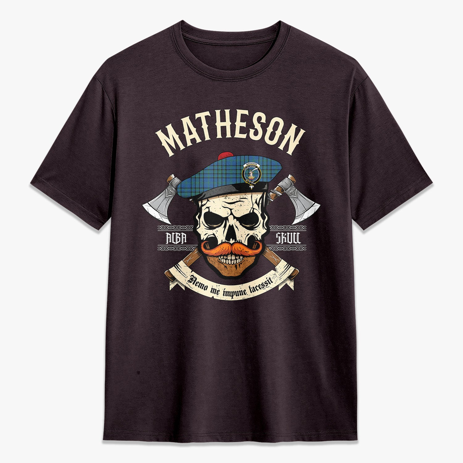 Matheson Hunting Ancient Tartan Crest 2D T-shirt - Alba Skull Style