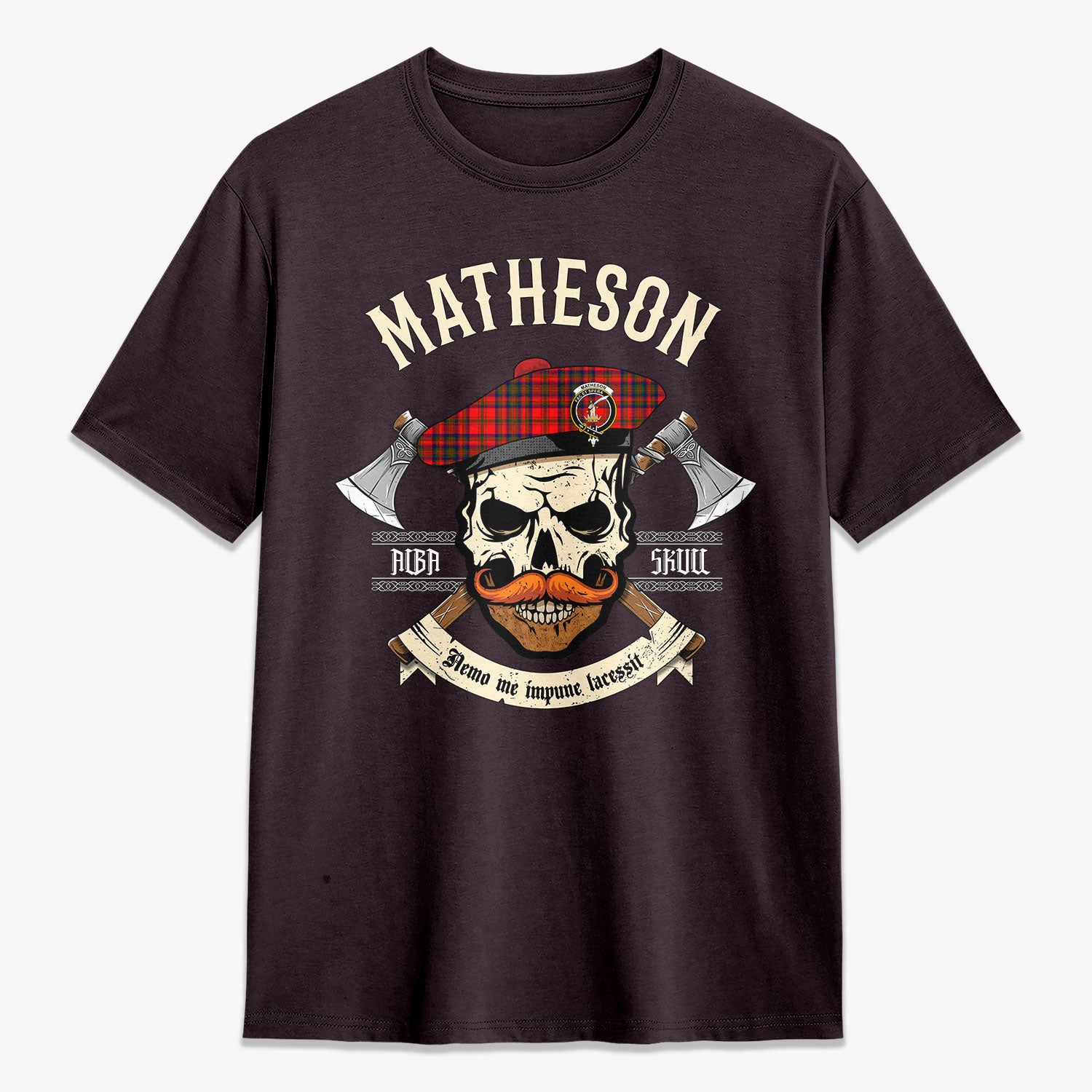 Matheson Modern Tartan Crest 2D T-shirt - Alba Skull Style