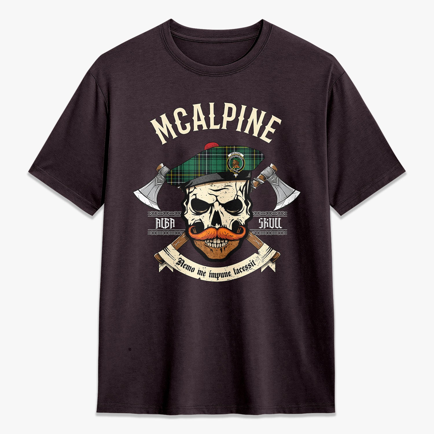 McAlpine Ancient Tartan Crest 2D T-shirt - Alba Skull Style