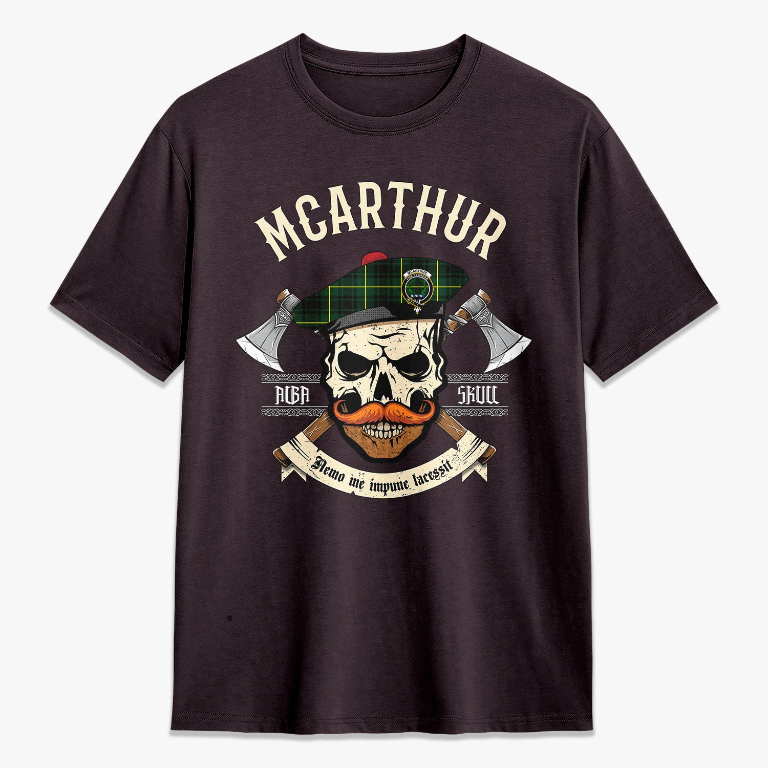 McArthur Modern Tartan Crest 2D T-shirt - Alba Skull Style